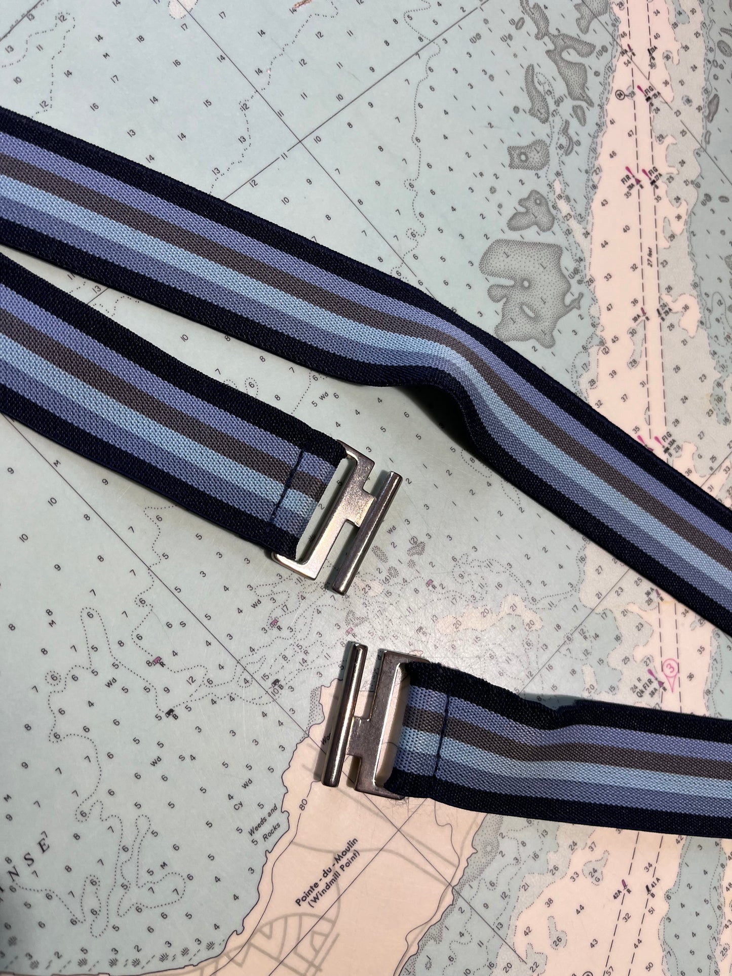 Vintage Blue Striped Elastic Belt