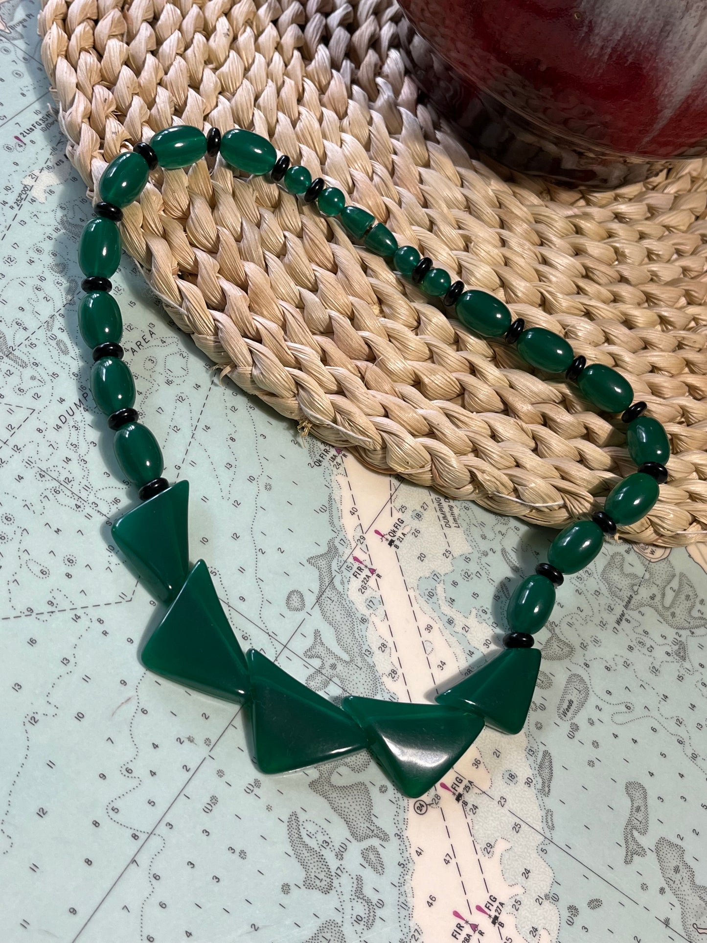 Vintage 80s Chunky Green Beaded Necklace