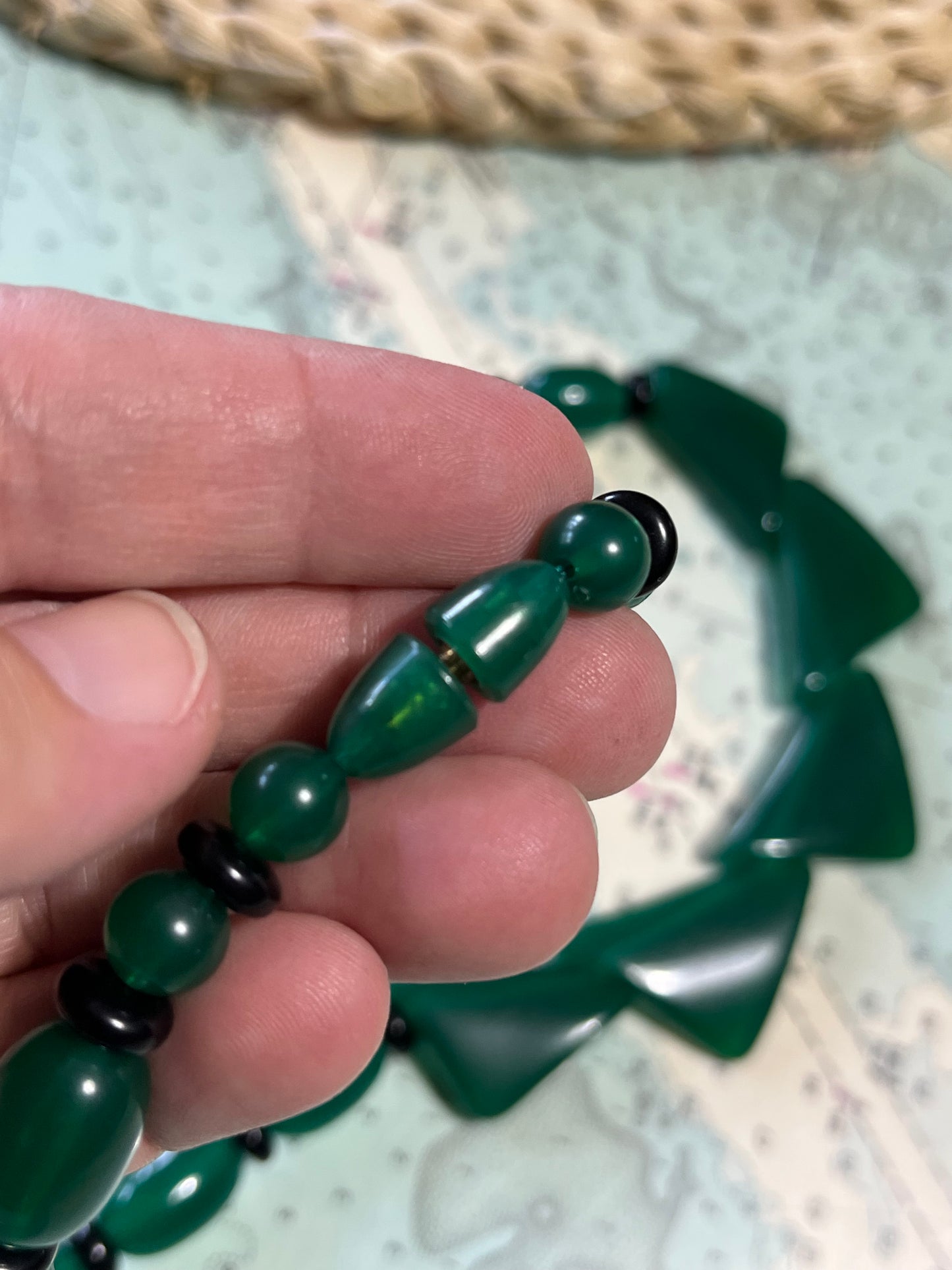 Vintage 80s Chunky Green Beaded Necklace