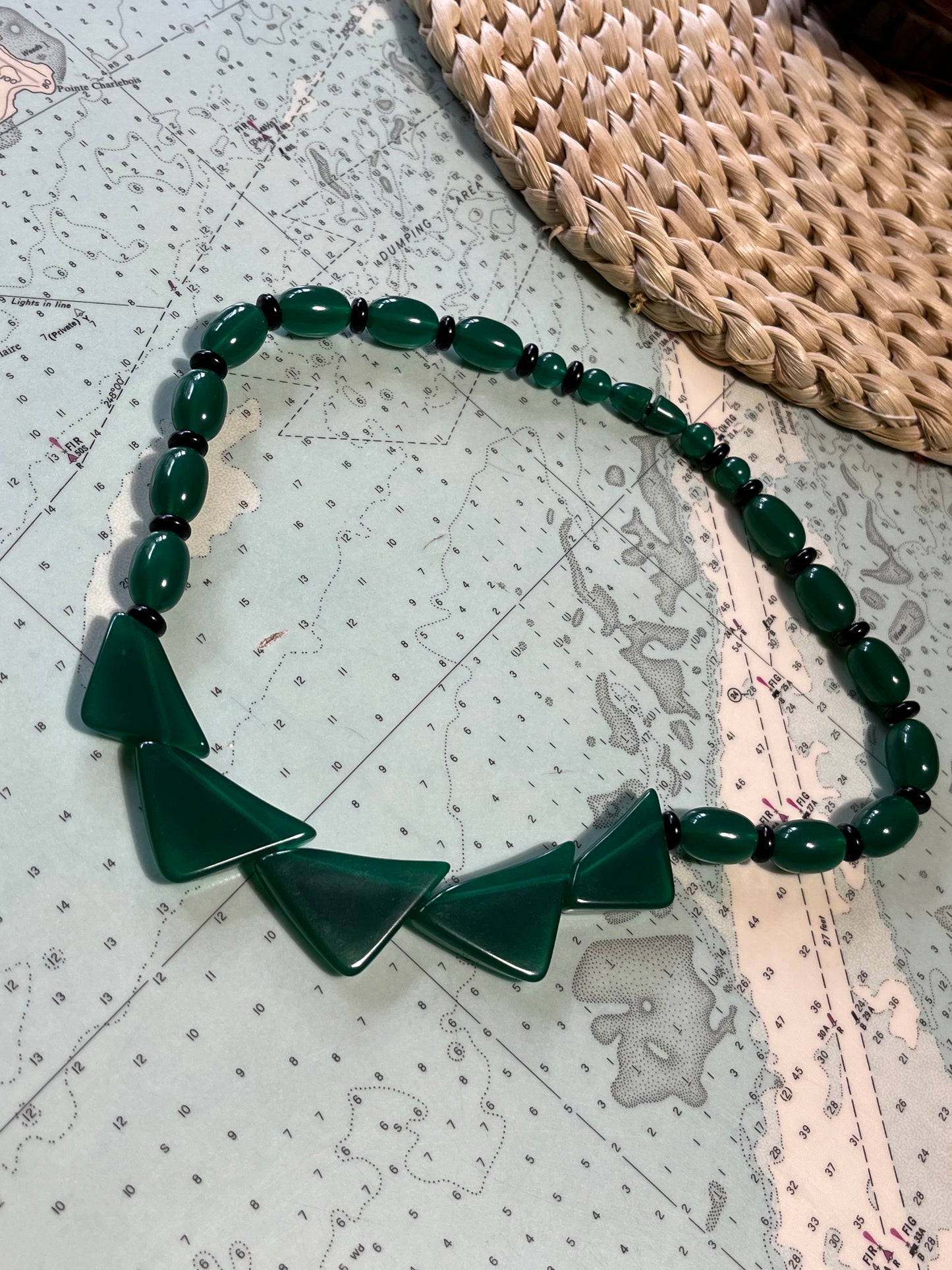 Vintage 80s Chunky Green Beaded Necklace