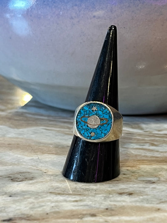 Vintage Sterling Silver Stone Inlay Celestial Ring