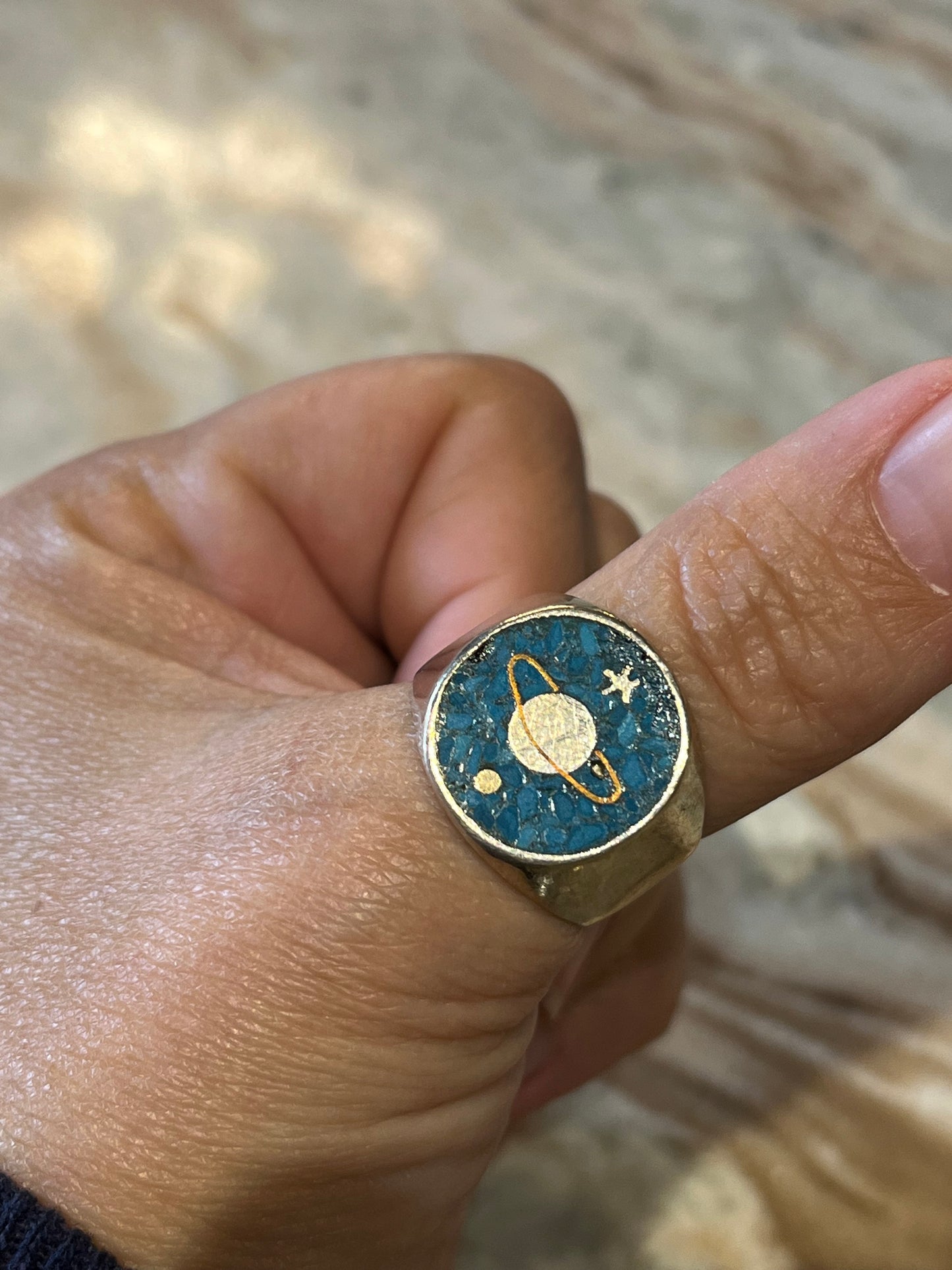 Vintage Sterling Silver Stone Inlay Celestial Ring
