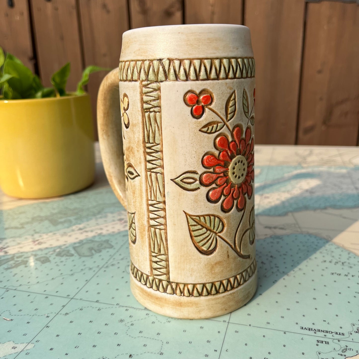 Vintage 60s Ceramarte Brazil Floral Beer Stein