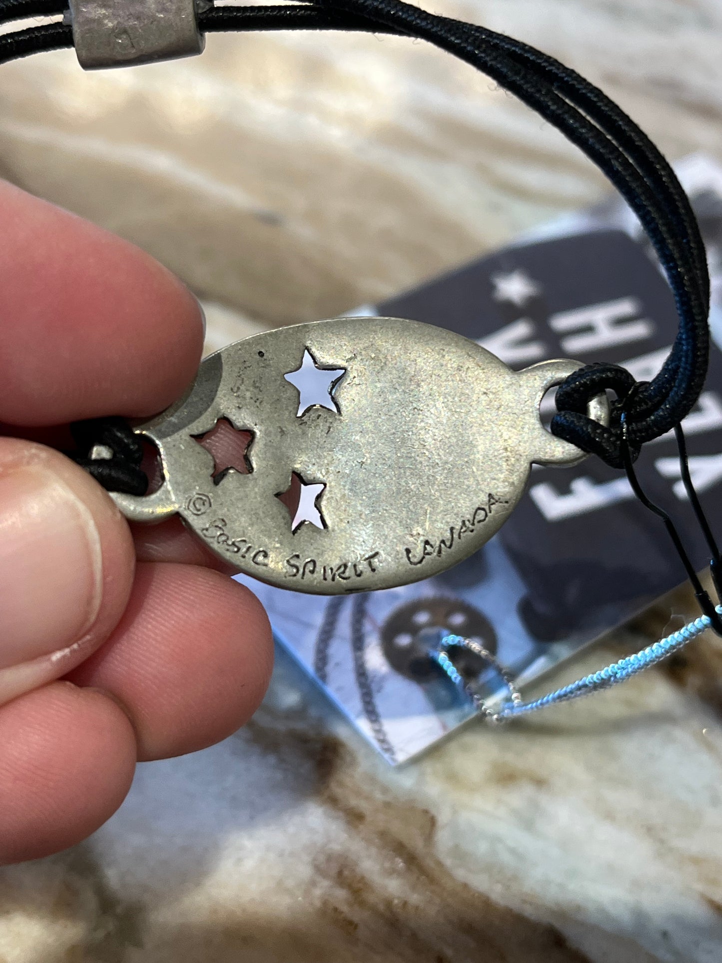 Vintage Basic Spirit Canada Stretchy Elastic and Pewter Moon and Stars Bracelet