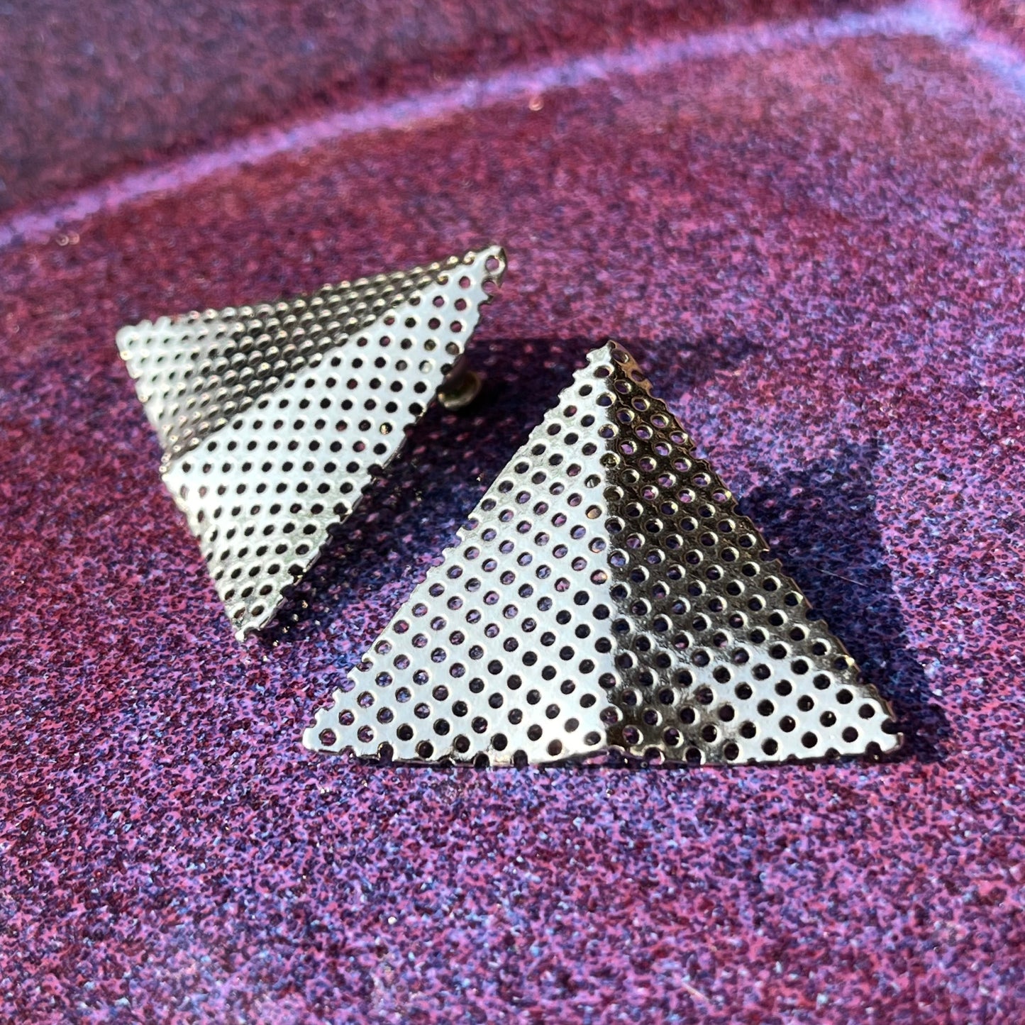 Vintage 80s Delta Triangle Metal Mesh Earrings