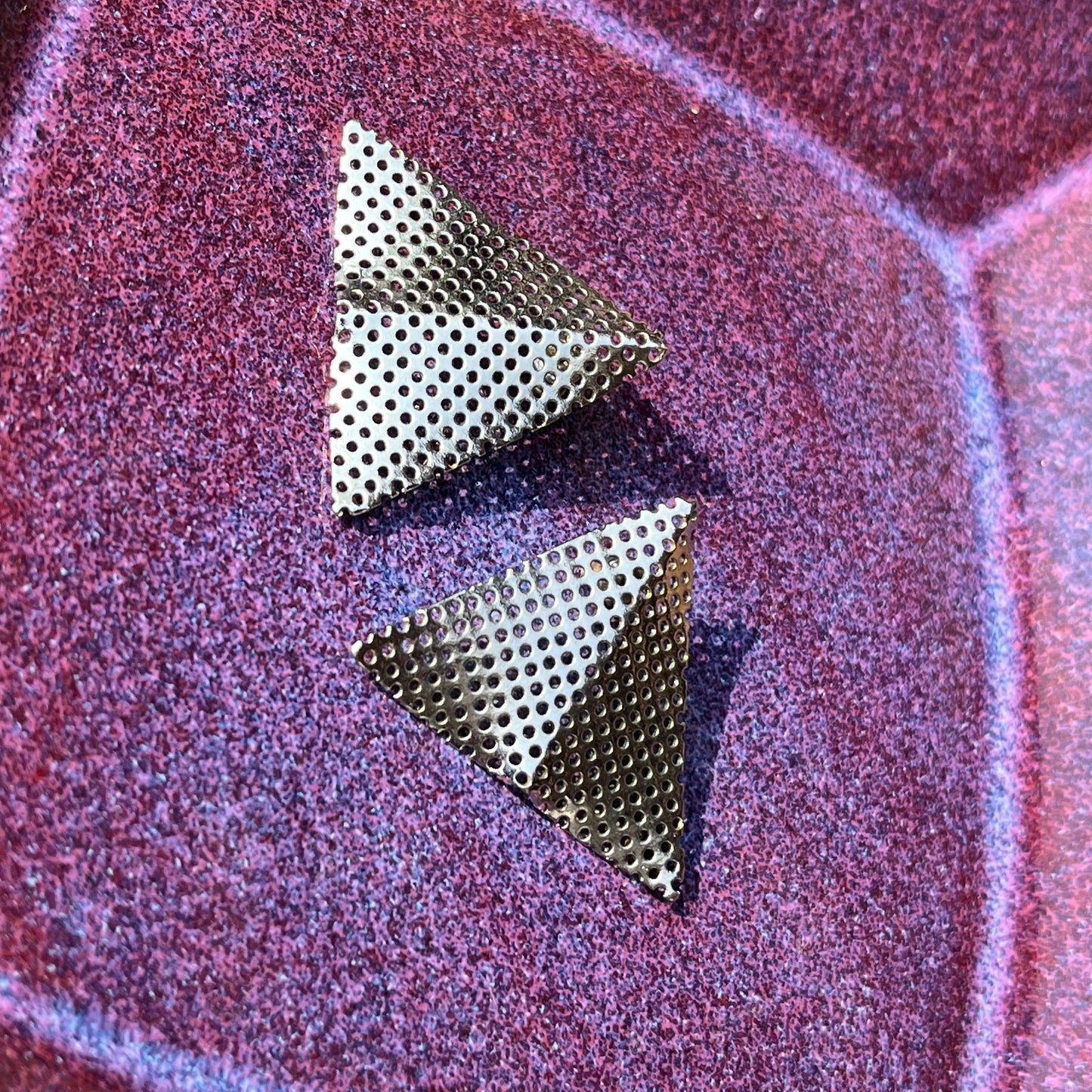 Vintage 80s Delta Triangle Metal Mesh Earrings