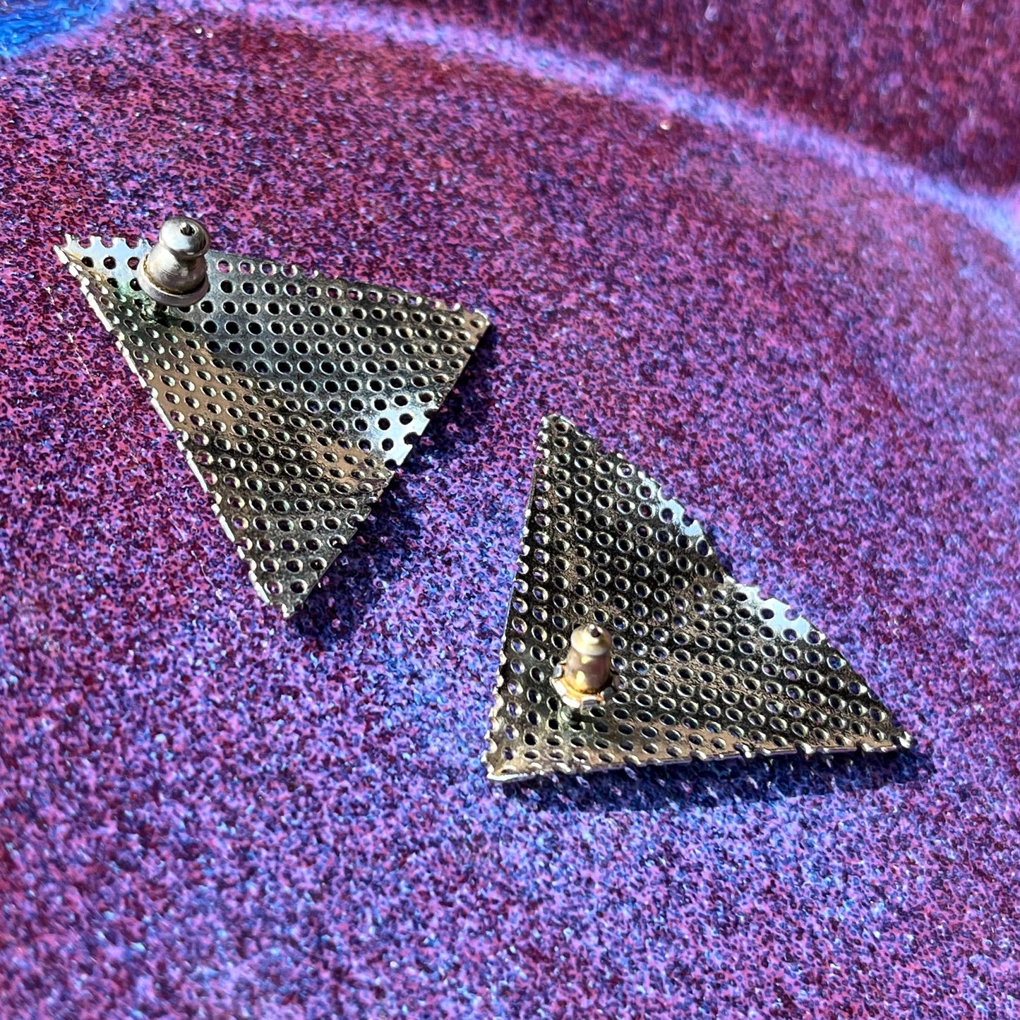 Vintage 80s Delta Triangle Metal Mesh Earrings