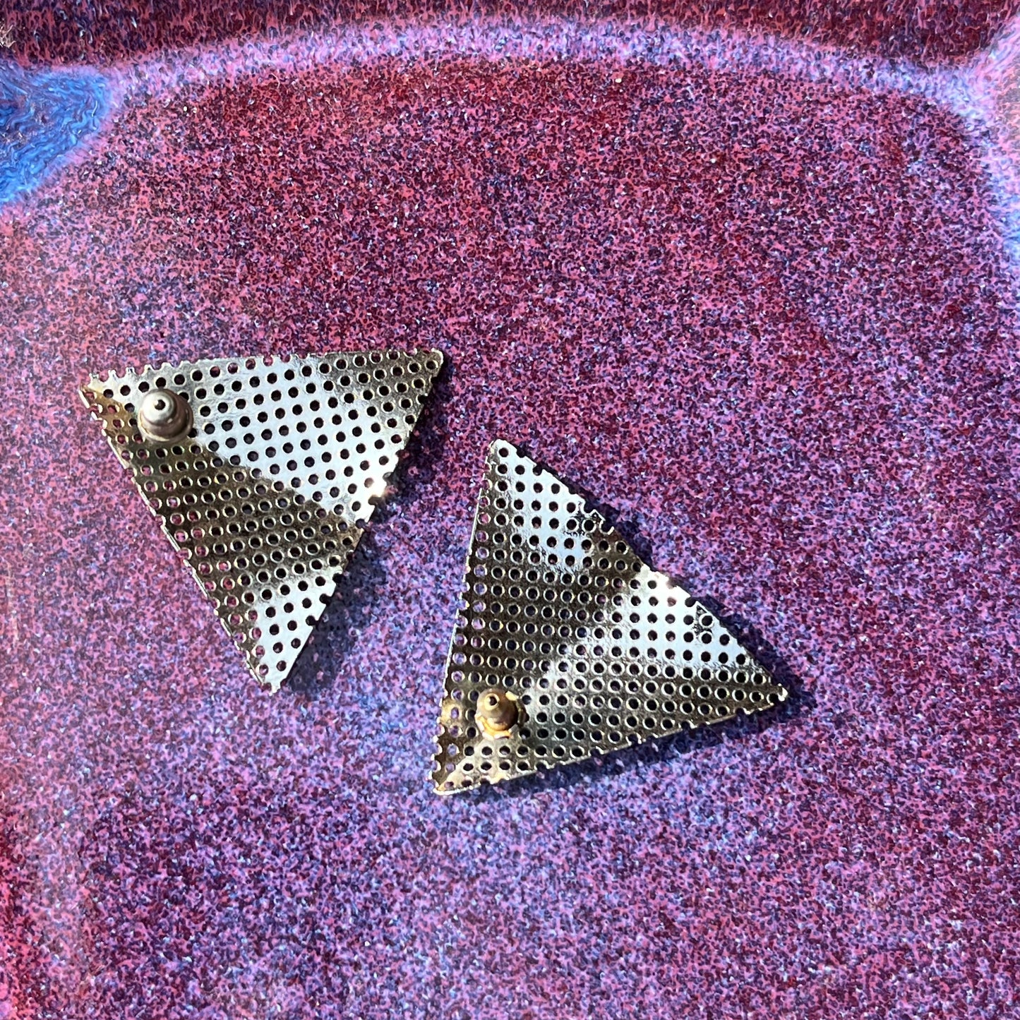 Vintage 80s Delta Triangle Metal Mesh Earrings