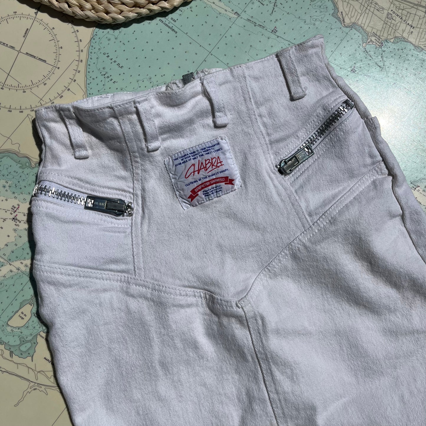 Vintage 80s Chabra White Denim Jean Skirt with Zippers