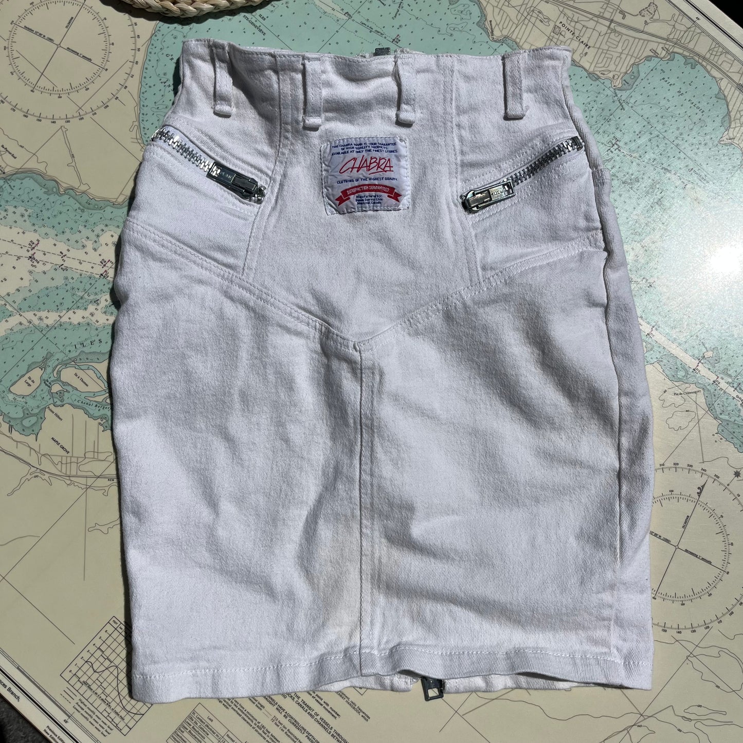 Vintage 80s Chabra White Denim Jean Skirt with Zippers