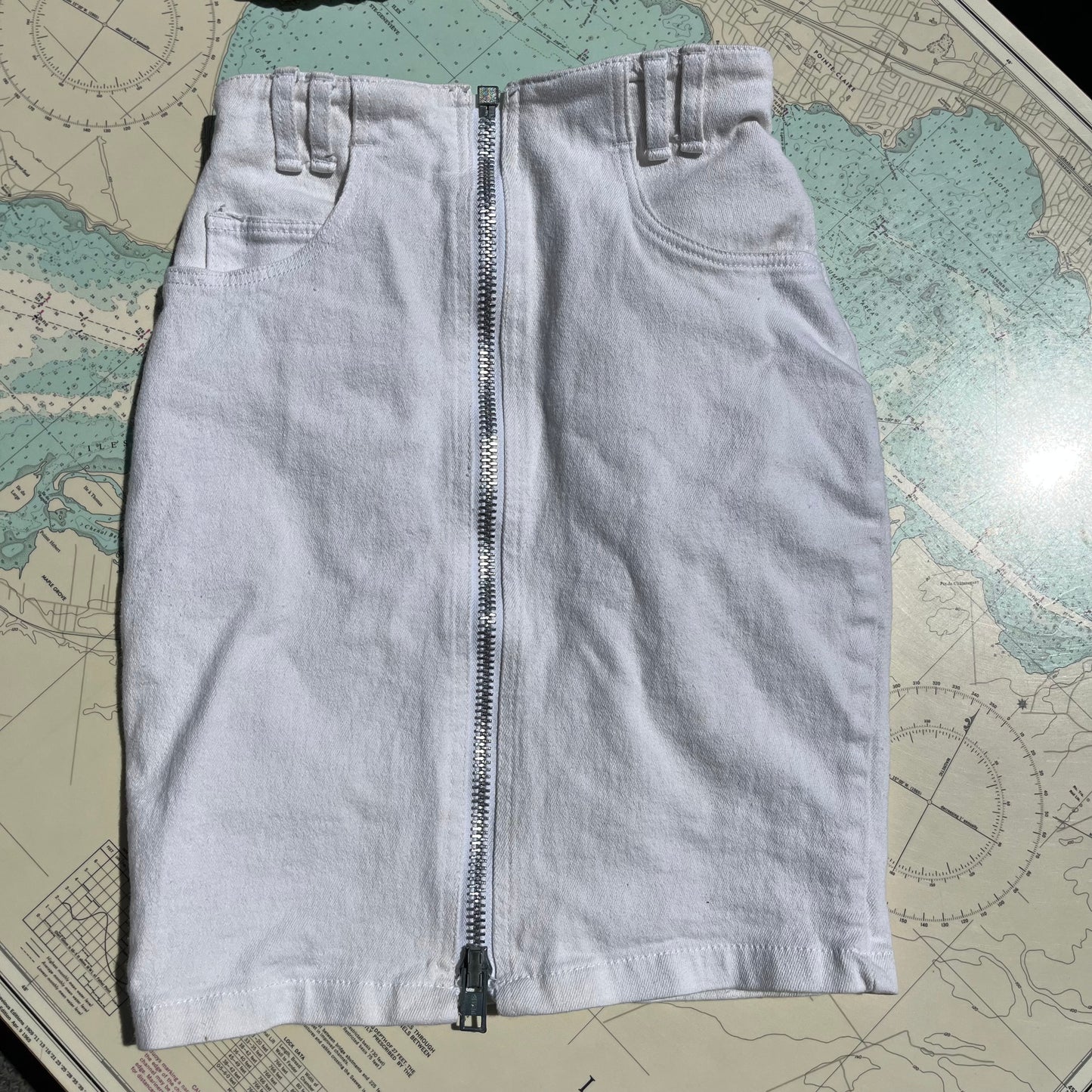 Vintage 80s Chabra White Denim Jean Skirt with Zippers