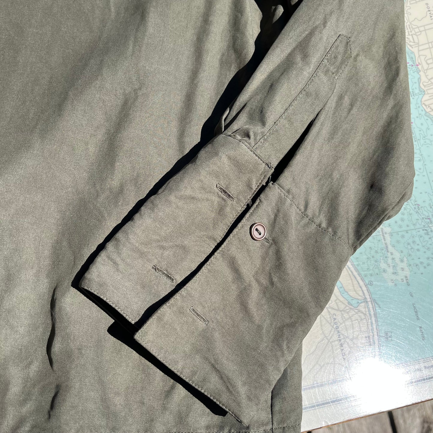 Vintage 90s Silk Land Olive Green Button Up Blouse