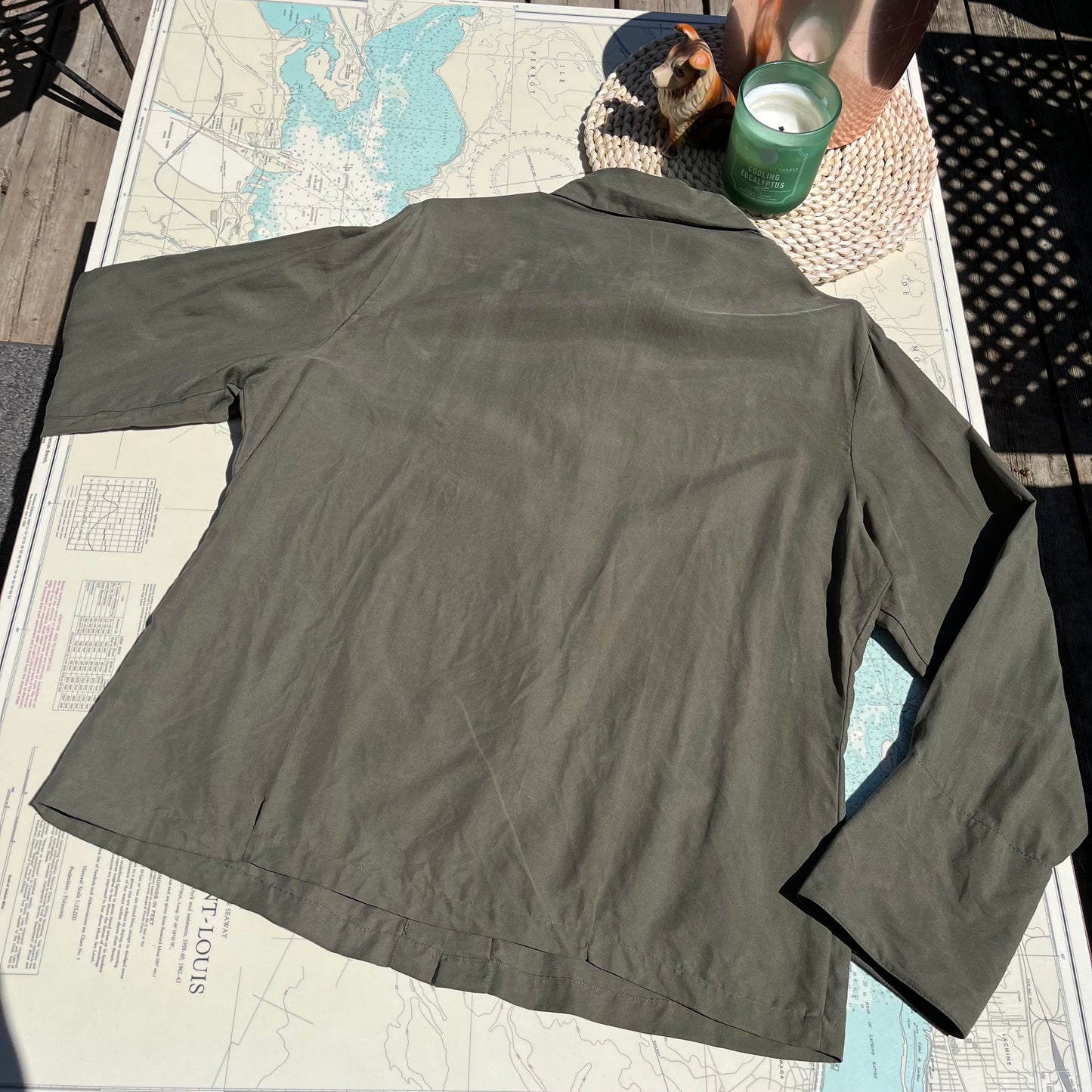 Vintage 90s Silk Land Olive Green Button Up Blouse