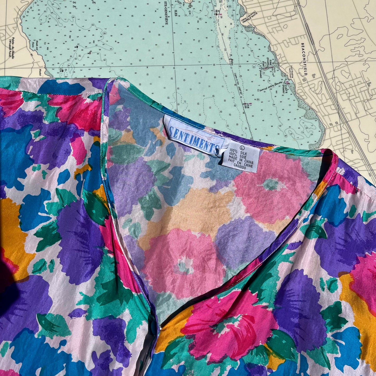 Vintage Silk Floral Button Up T Shirt Dress