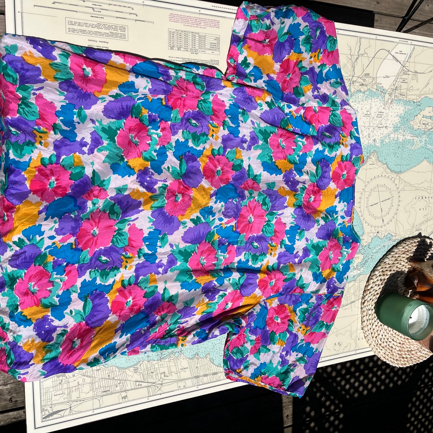 Vintage Silk Floral Button Up T Shirt Dress