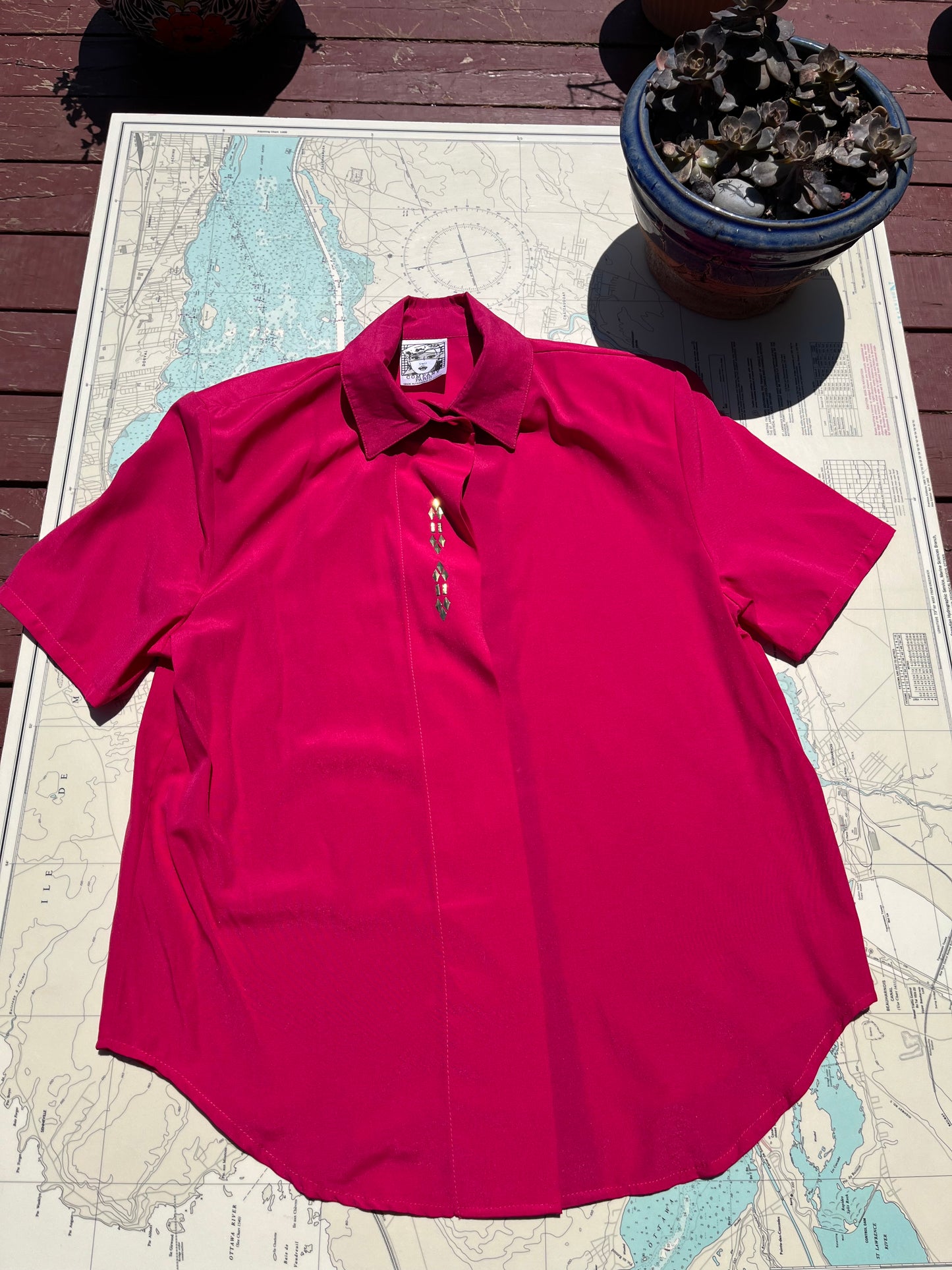 Vintage Company Paris Pink Embellished Button Up