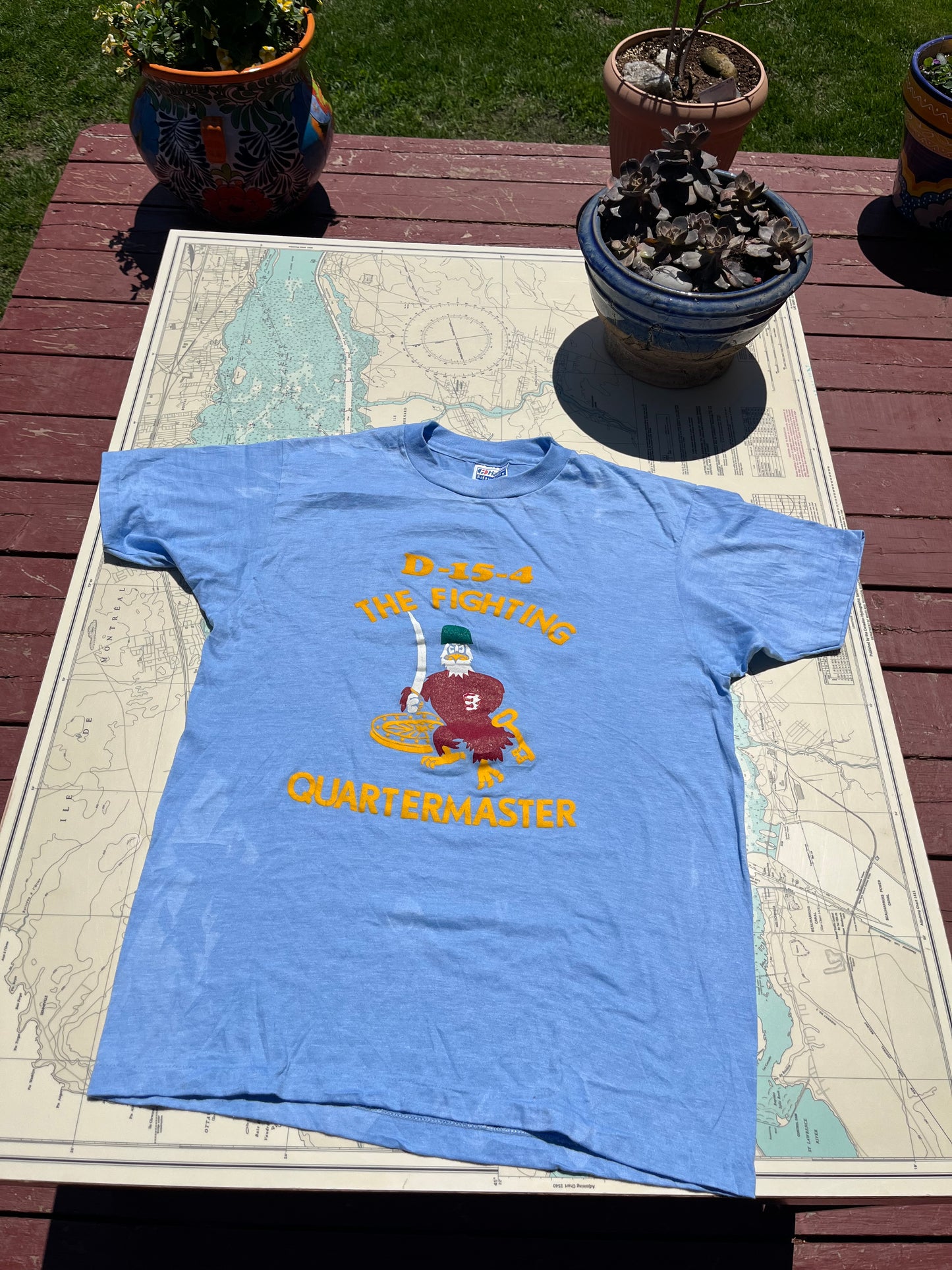 Vintage 70s The Fighting Quartermaster Silk Screened Graphic Tee Shirt