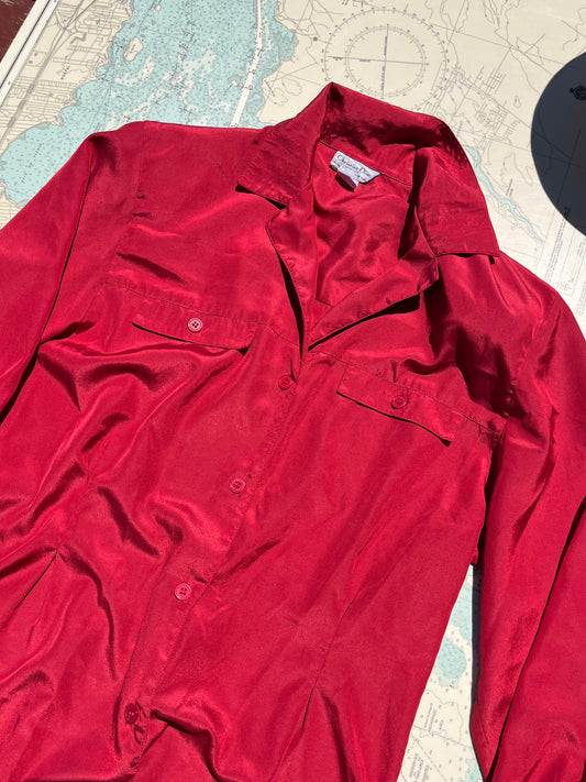 Vintage Christian Dior Red Long Sleeve Button Up Blouse