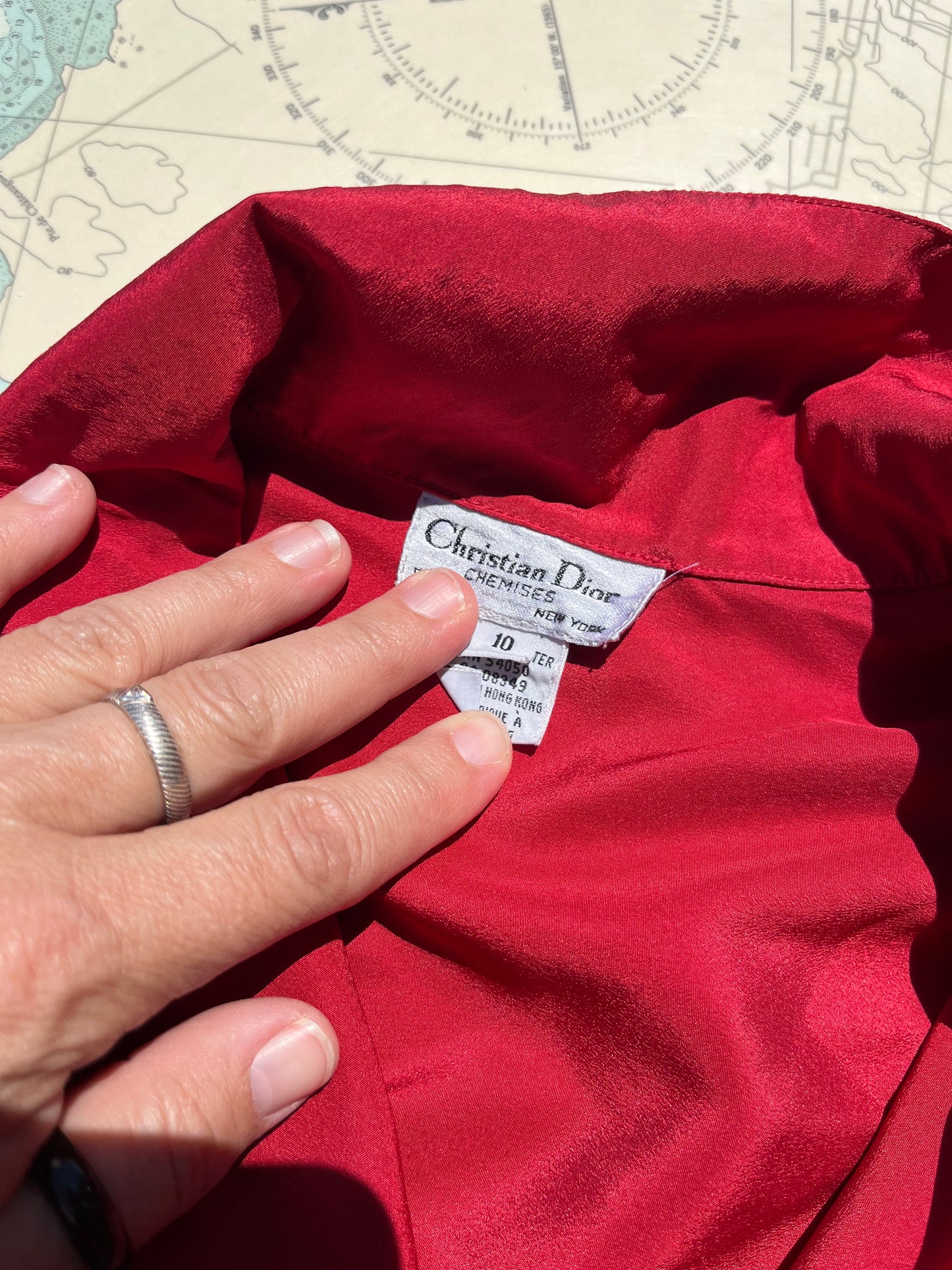 Vintage Christian Dior Red Long Sleeve Button Up Blouse