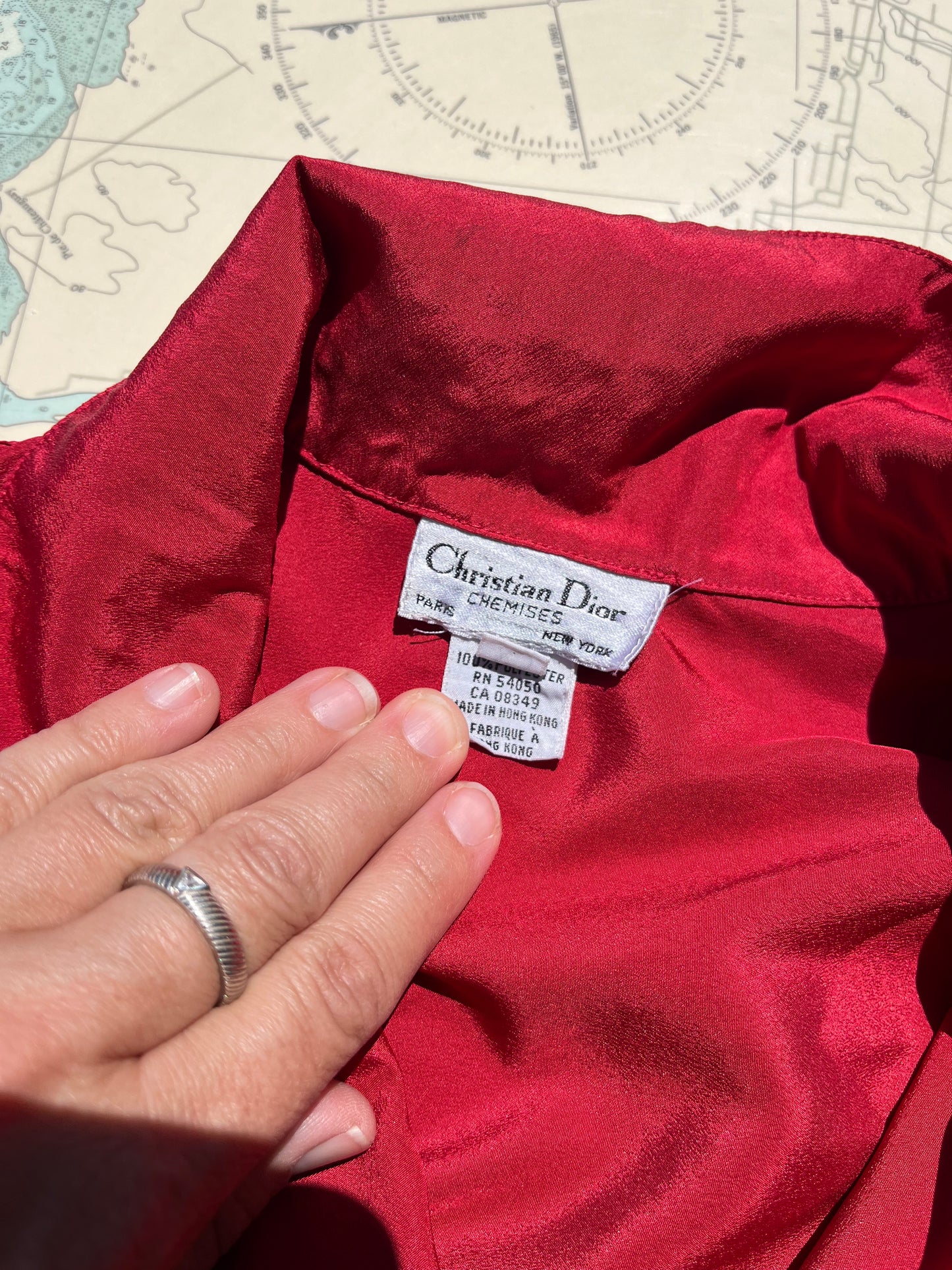 Vintage Christian Dior Red Long Sleeve Button Up Blouse