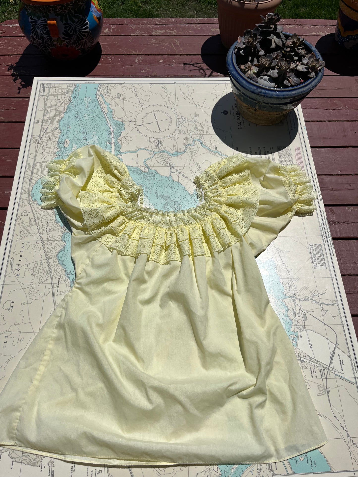Vintage Pastel Yellow Frilly Lace Top
