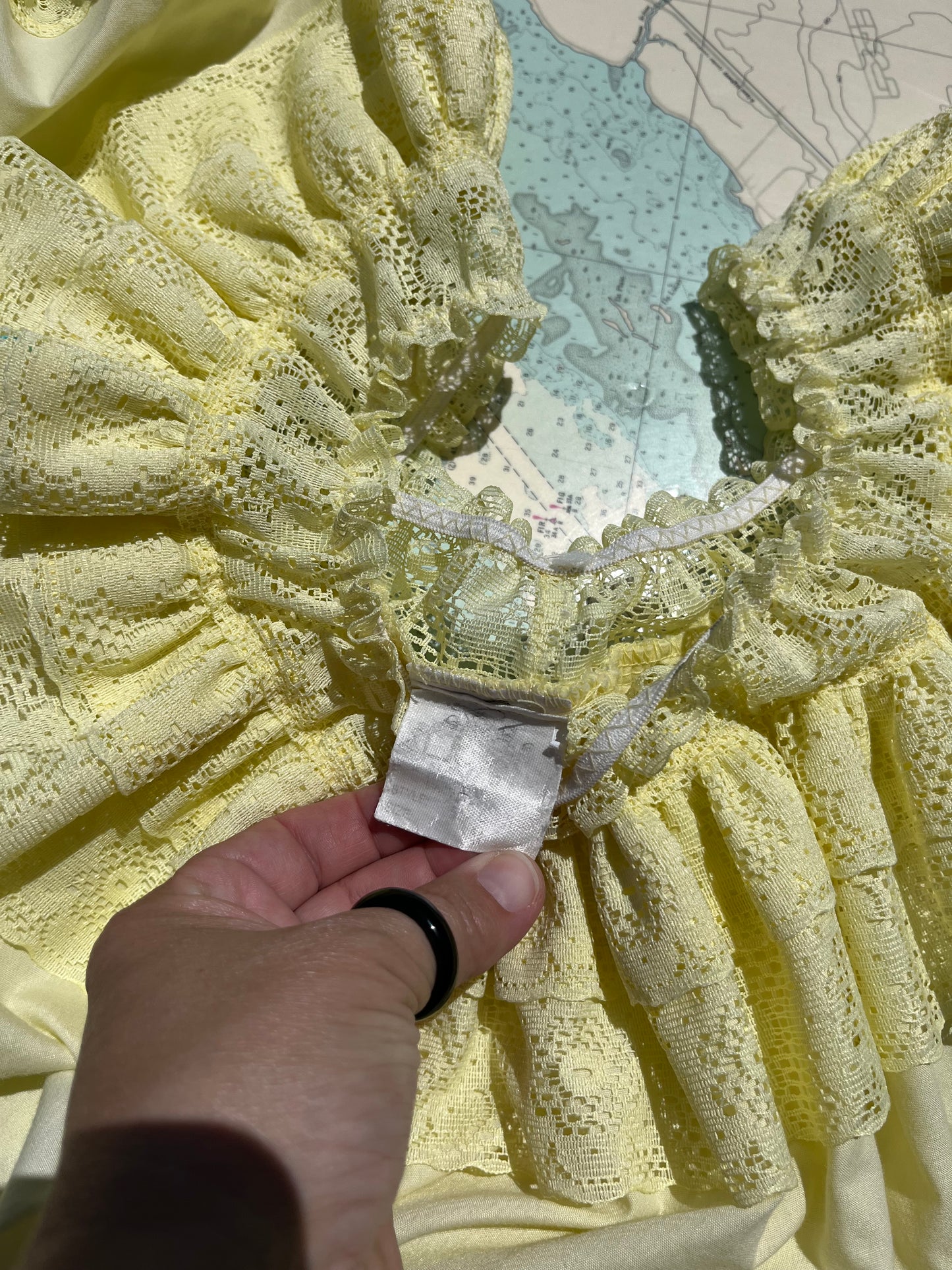 Vintage Pastel Yellow Frilly Lace Top