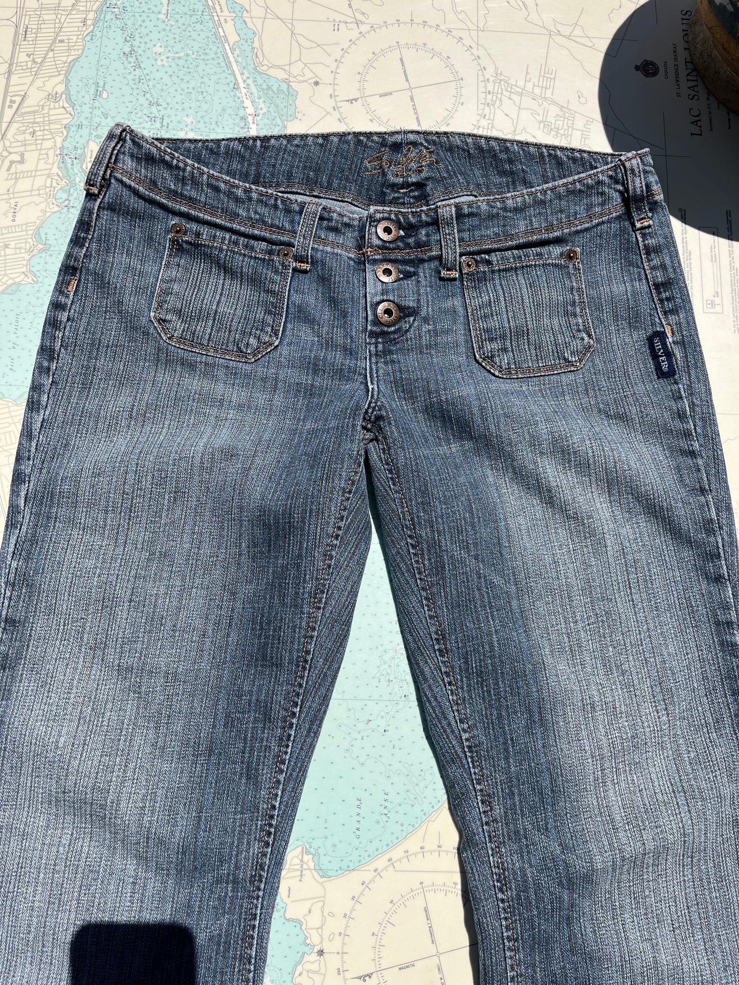 Vintage 00s Y2K Silver Ultra Low Rise Button Fly Jeans 32 x 33