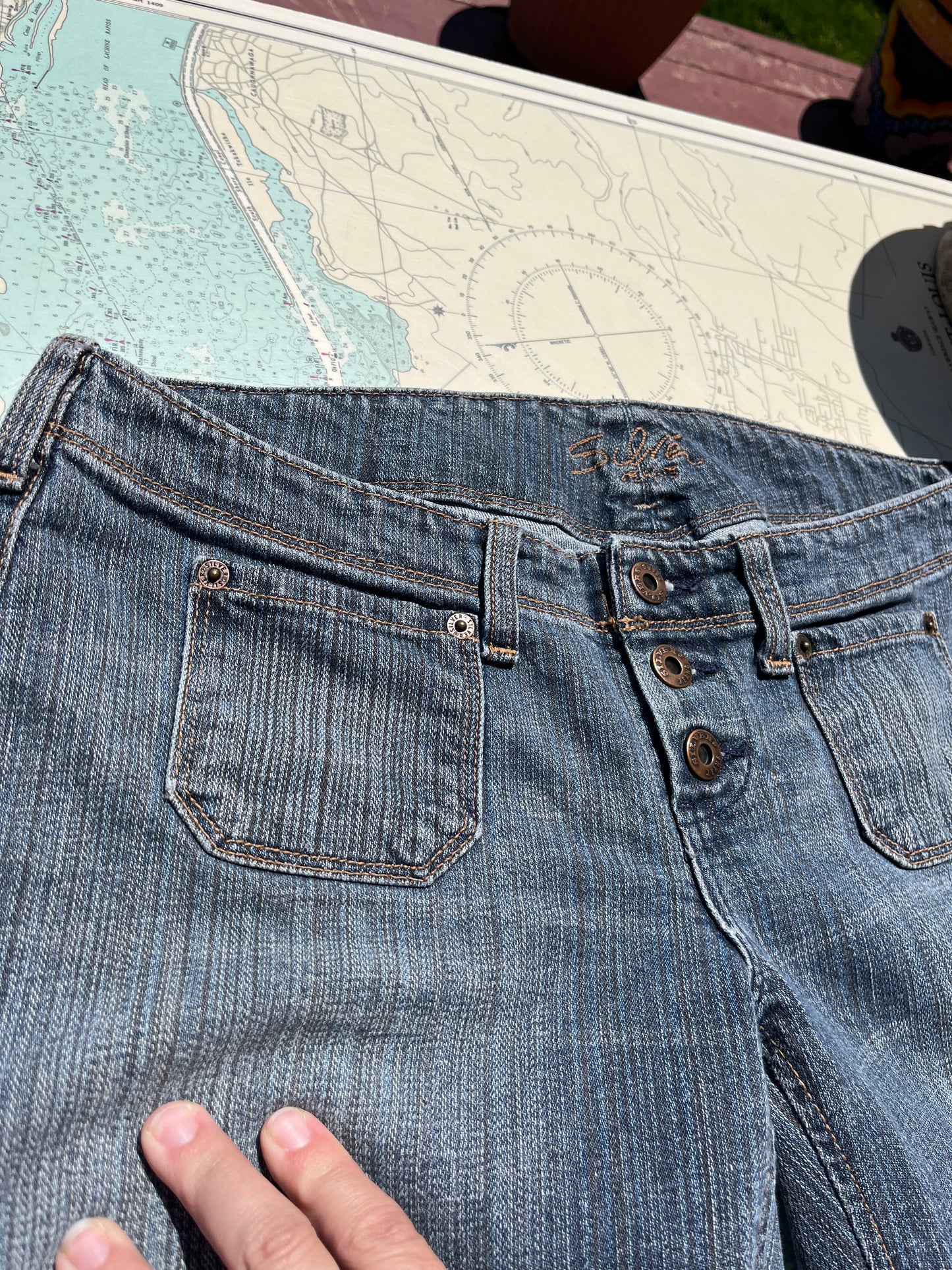 Vintage 00s Y2K Silver Ultra Low Rise Button Fly Jeans 32 x 33