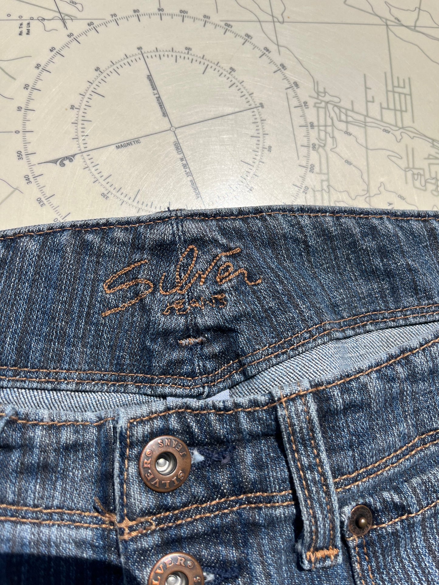 Vintage 00s Y2K Silver Ultra Low Rise Button Fly Jeans 32 x 33