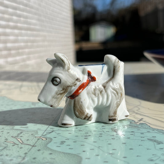 Vintage White Ceramic Scottie Dog Toothpick Holder