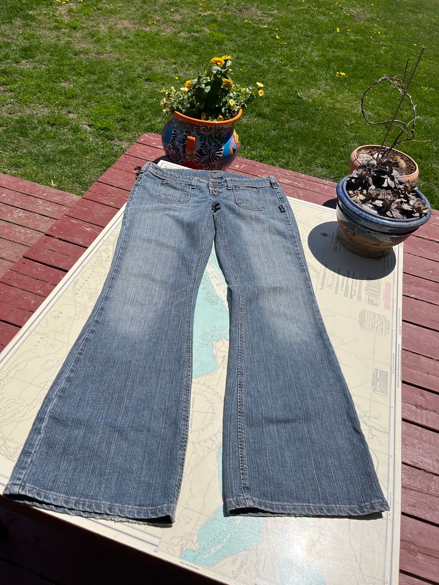 Vintage 00s Y2K Silver Ultra Low Rise Button Fly Jeans 32 x 33