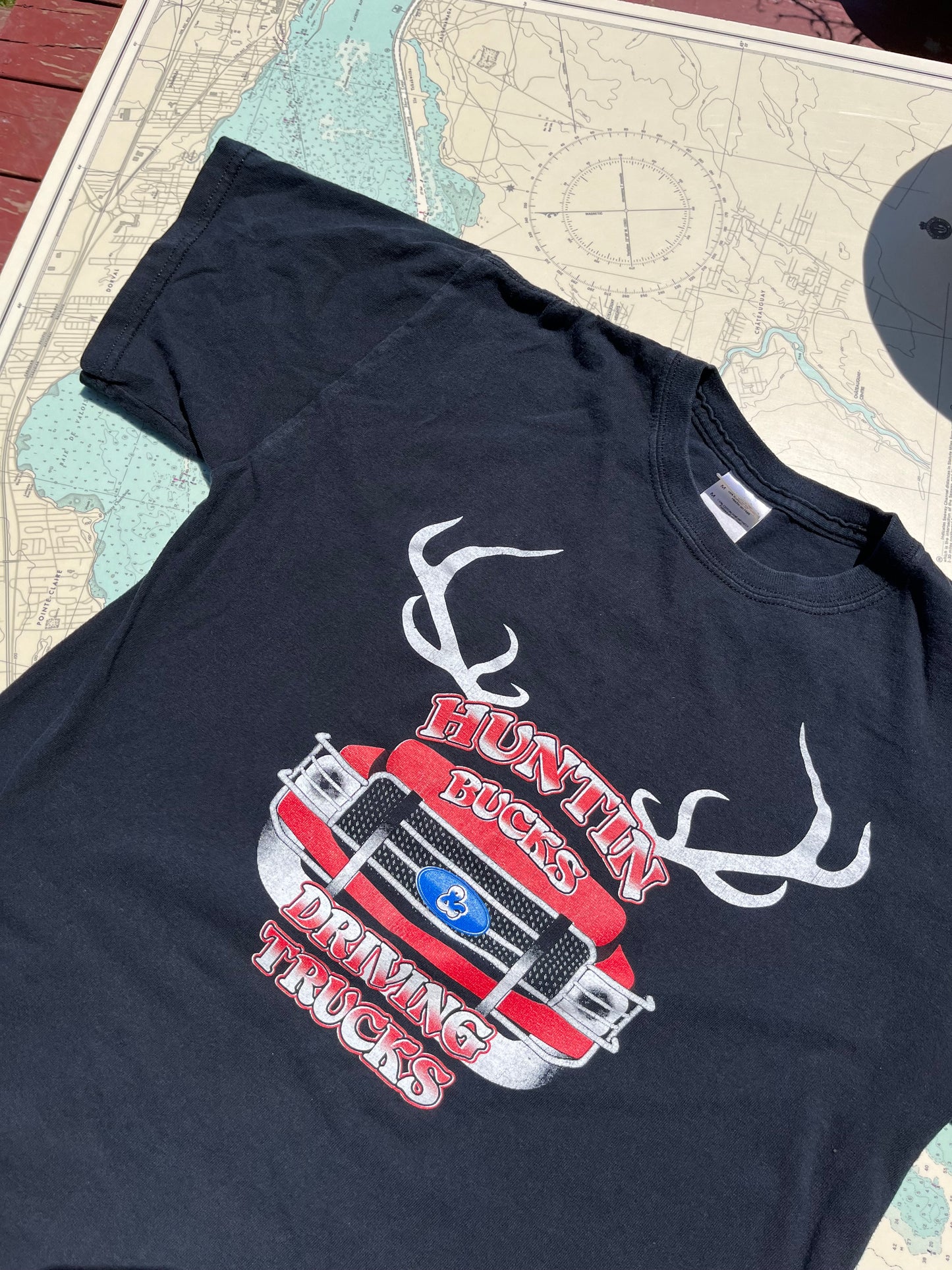 Vintage Hunting Bucks & Driving Trucks Graphic Tee Shirt