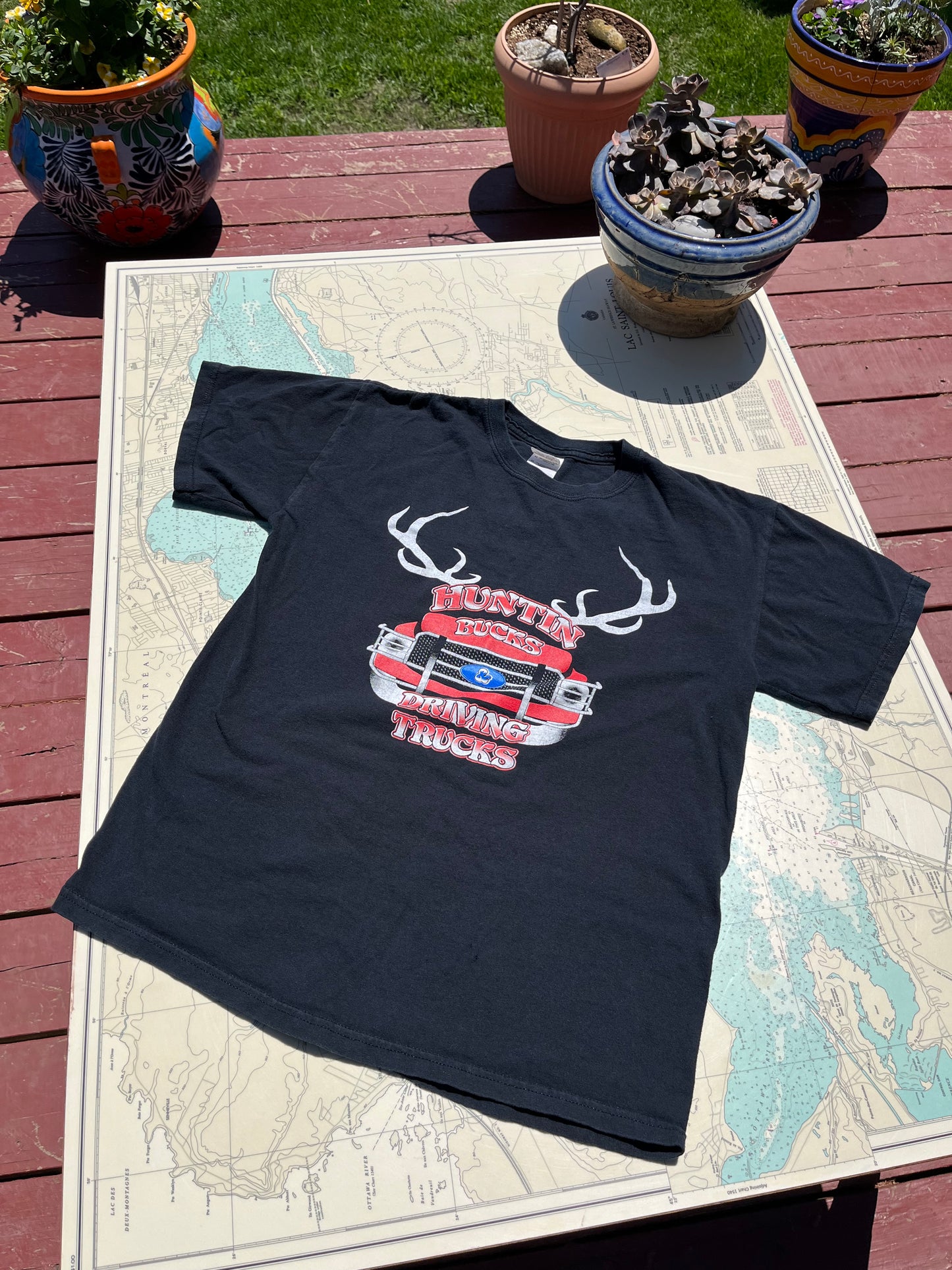 Vintage Hunting Bucks & Driving Trucks Graphic Tee Shirt