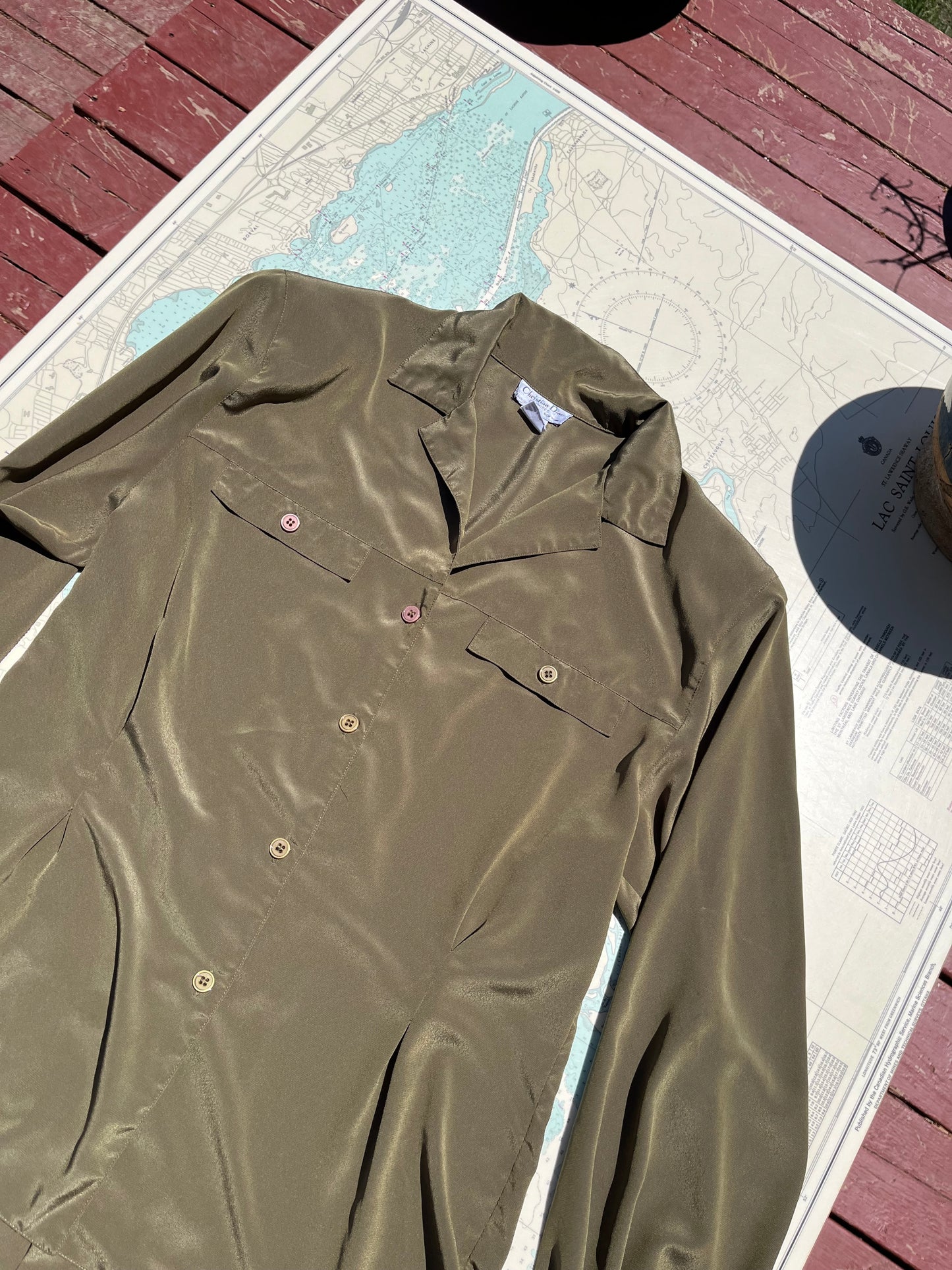 Vintage Christian Dior Olive Green Blouse