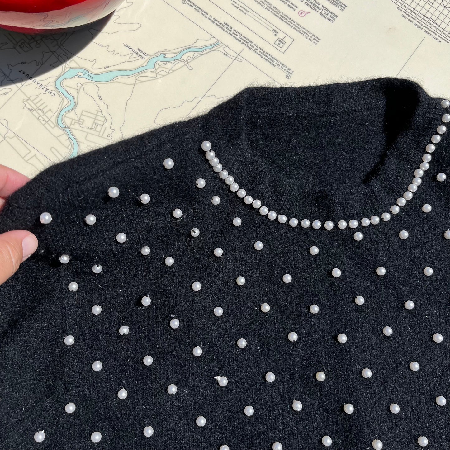 Vintage 80s Black and Pearl Beaded Sweater