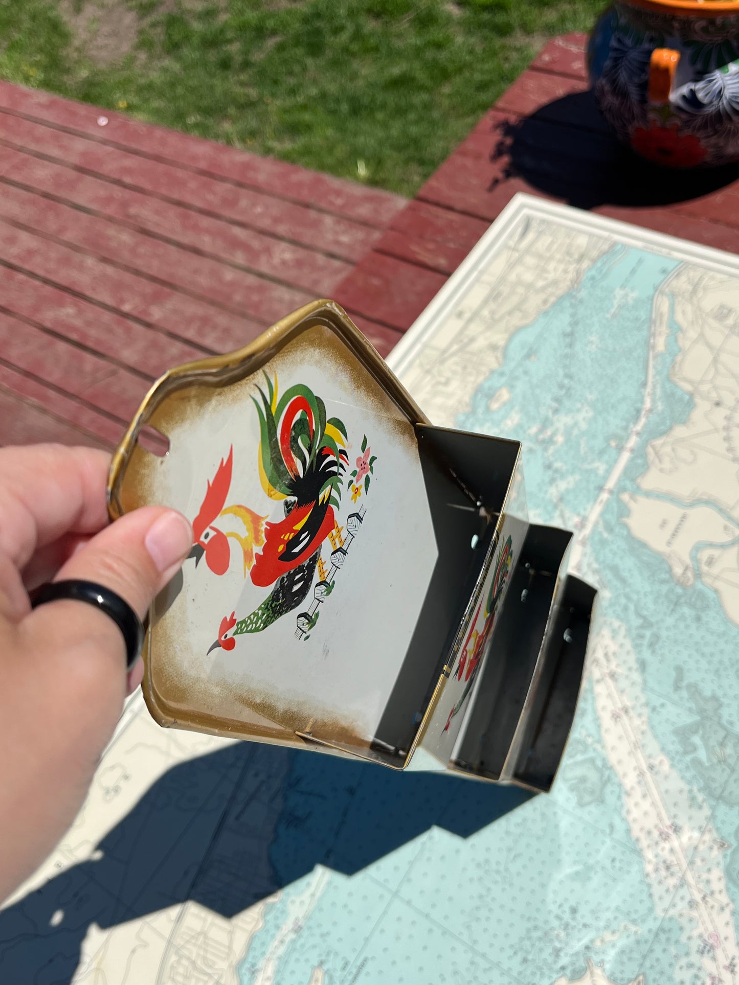 Vintage Tin Rooster Graphic Letter Organizer
