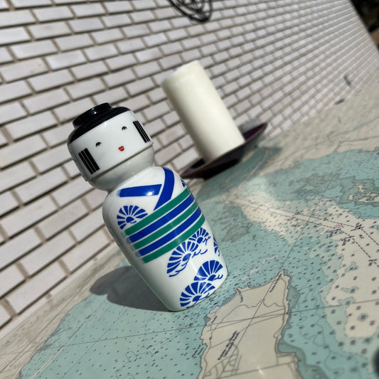 Vintage Porcelain Japanese Saki Bottle with Cup