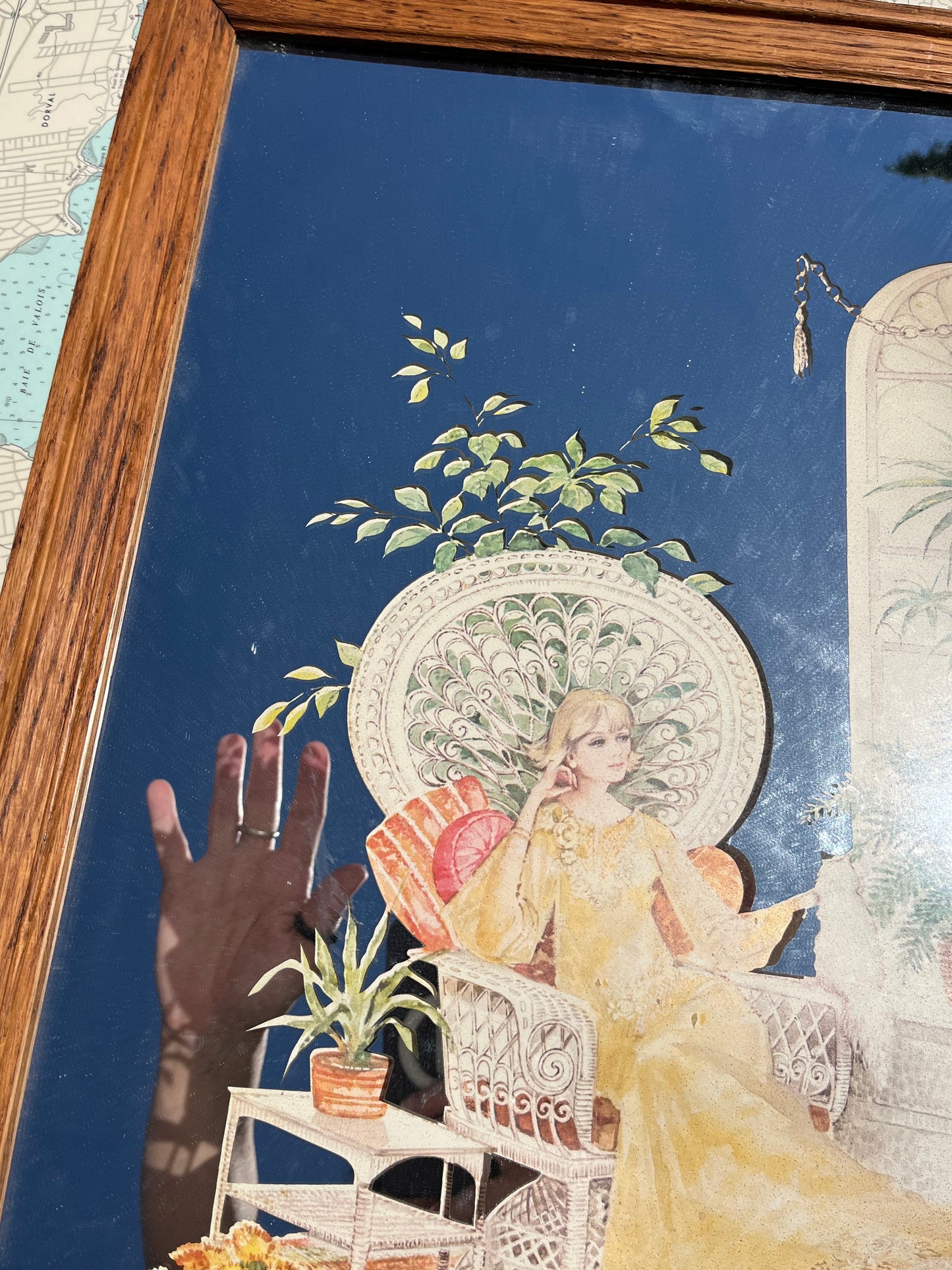 Vintage 70s Boho Stamford Cutout Art Mirror Framed Lady Print