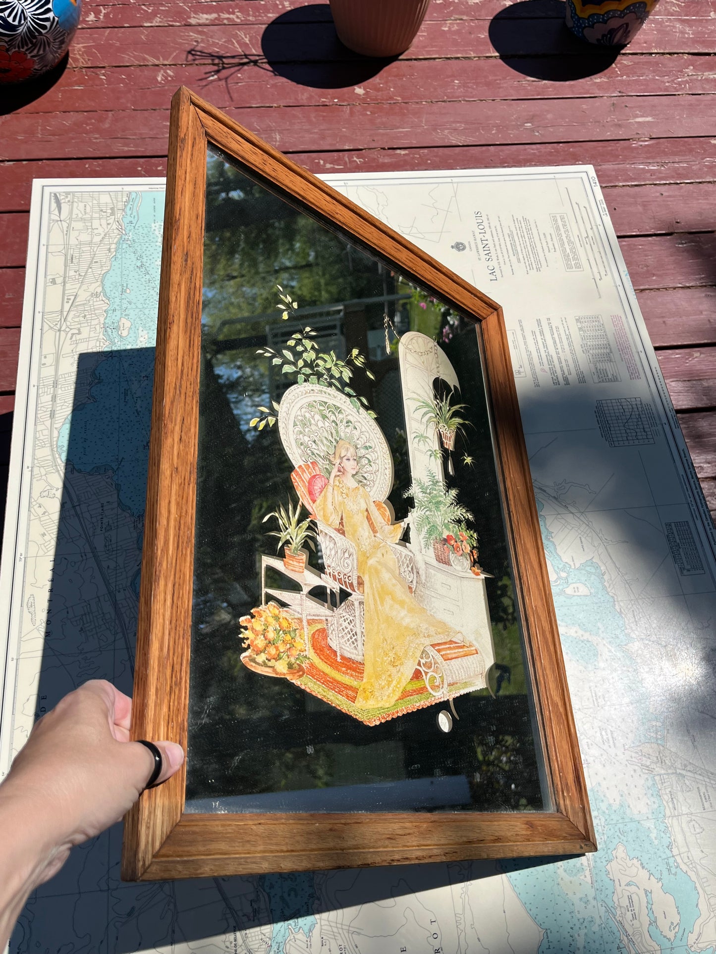 Vintage 70s Boho Stamford Cutout Art Mirror Framed Lady Print