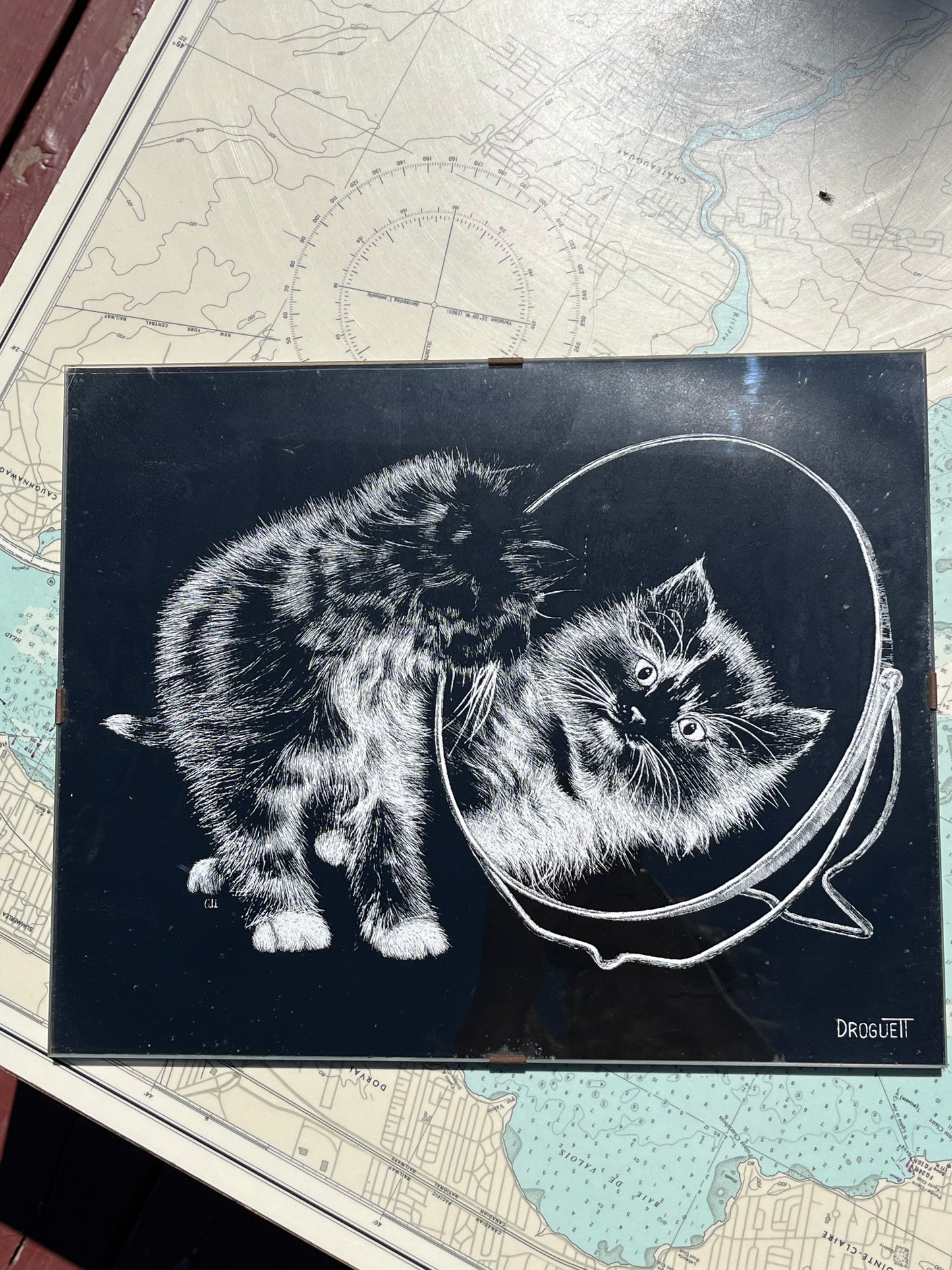 Vintage 70s Droguett Kitten Reflections Framed Print
