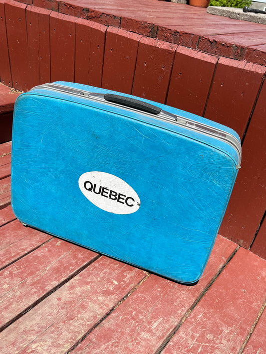 Vintage Bright Blue Samsonite Suitcase with Quebec Sticker