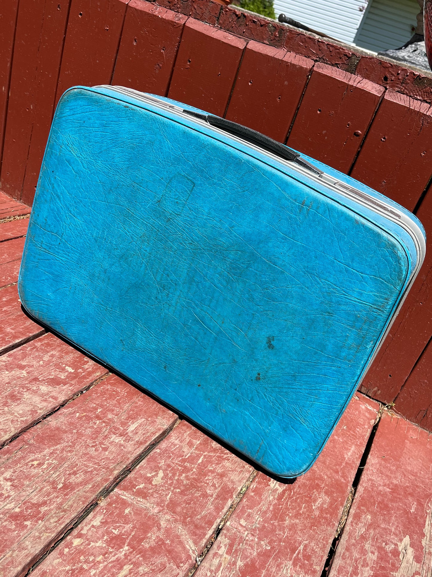 Vintage Bright Blue Samsonite Suitcase with Quebec Sticker