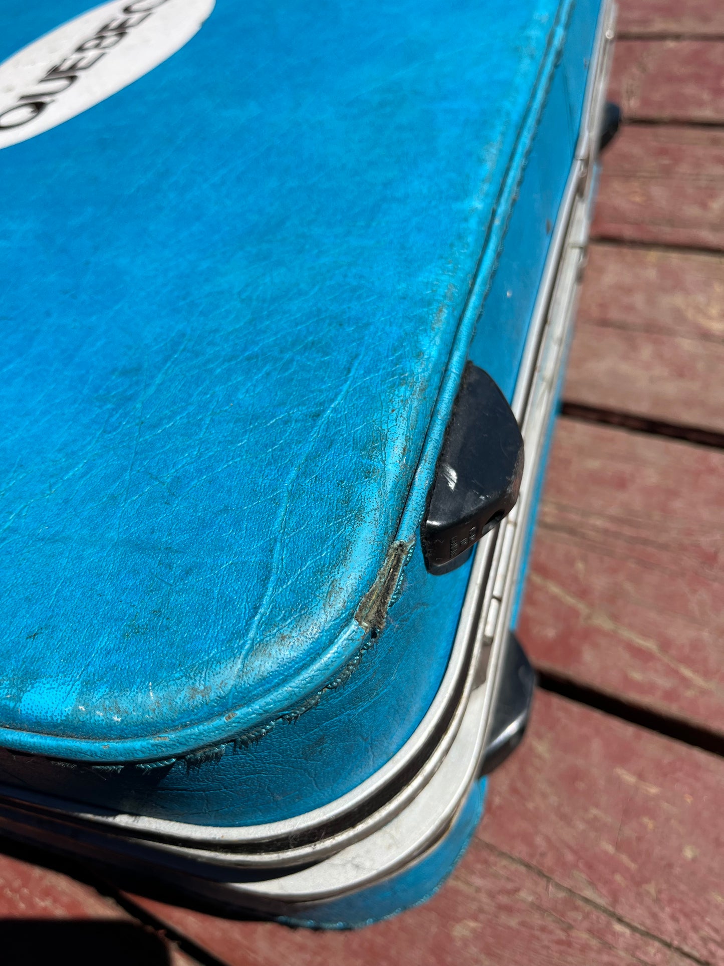 Vintage Bright Blue Samsonite Suitcase with Quebec Sticker