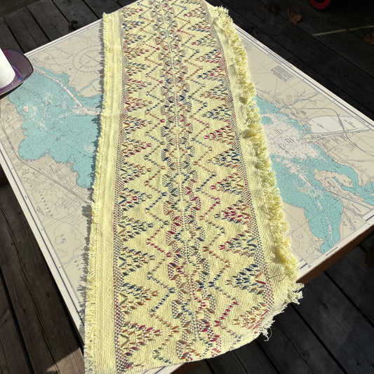 Vintage Yellow Knit / Embroidered Table Runner