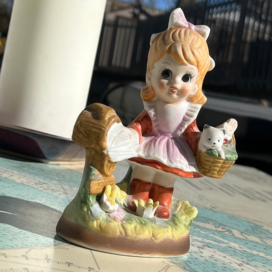 Vintage Porcelain Girl At Mailbox Figurine