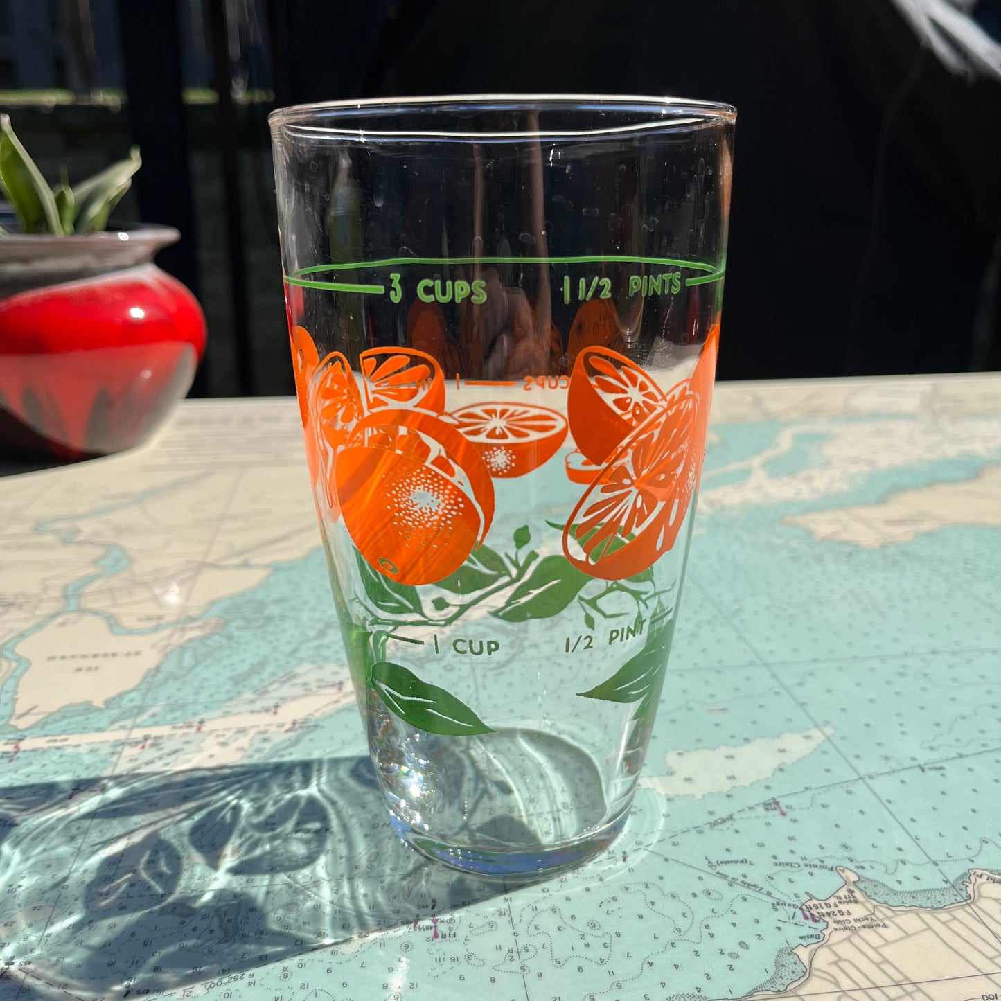 Vintage Anchor Hocking Orange Juice Graphic Glass