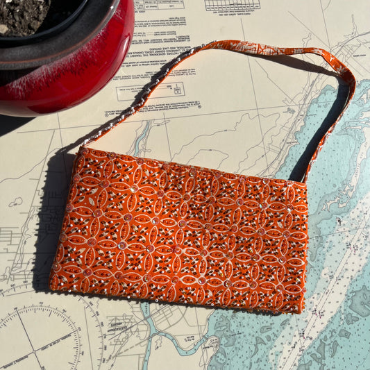 Vintage 60s Orange Beaded Purse