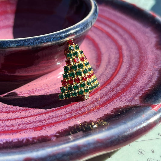 Vintage Mini Rhinestone Christmas Tree Brooch