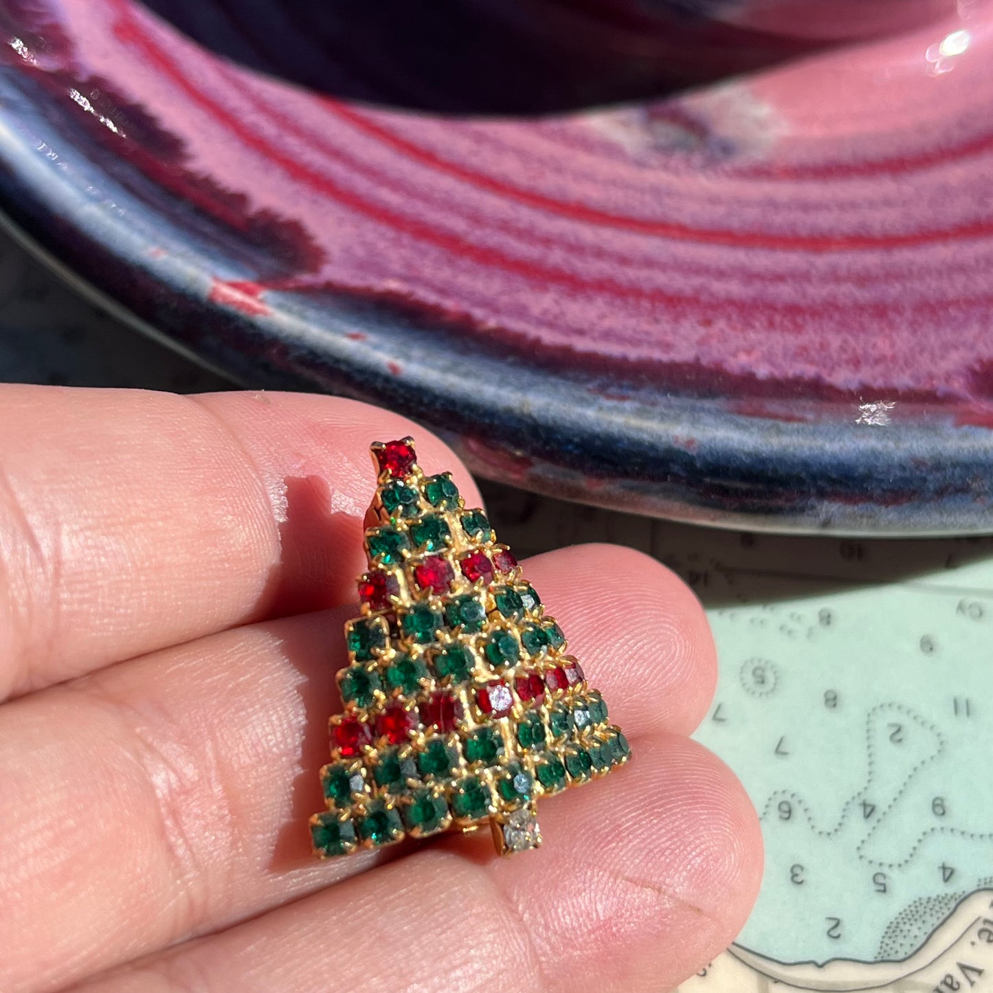 Vintage Mini Rhinestone Christmas Tree Brooch