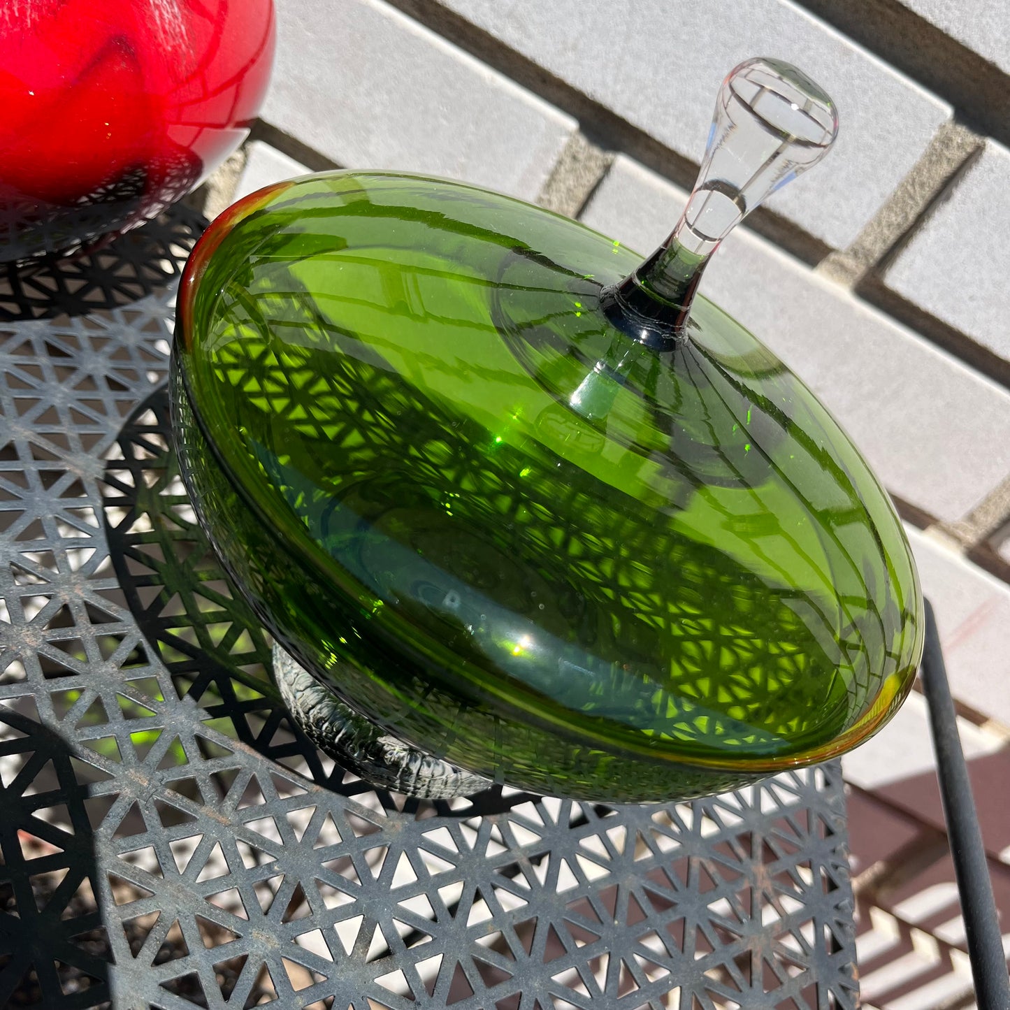 Vintage Green Glass Art Deco Candy Dish with Lid